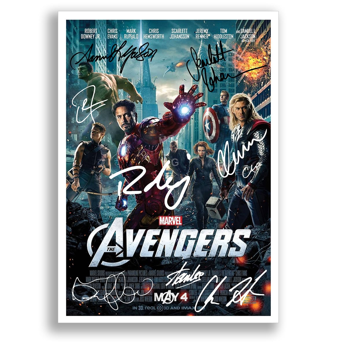 The Avengers All Movie Film Posters Cast Signed A4 Poster Photo Print Framed Autograph Gift Robert Downey Jr, Chris Evans, Mark Ruffalo, Chris Hemsworth (The Avengers A4 Poster Only)