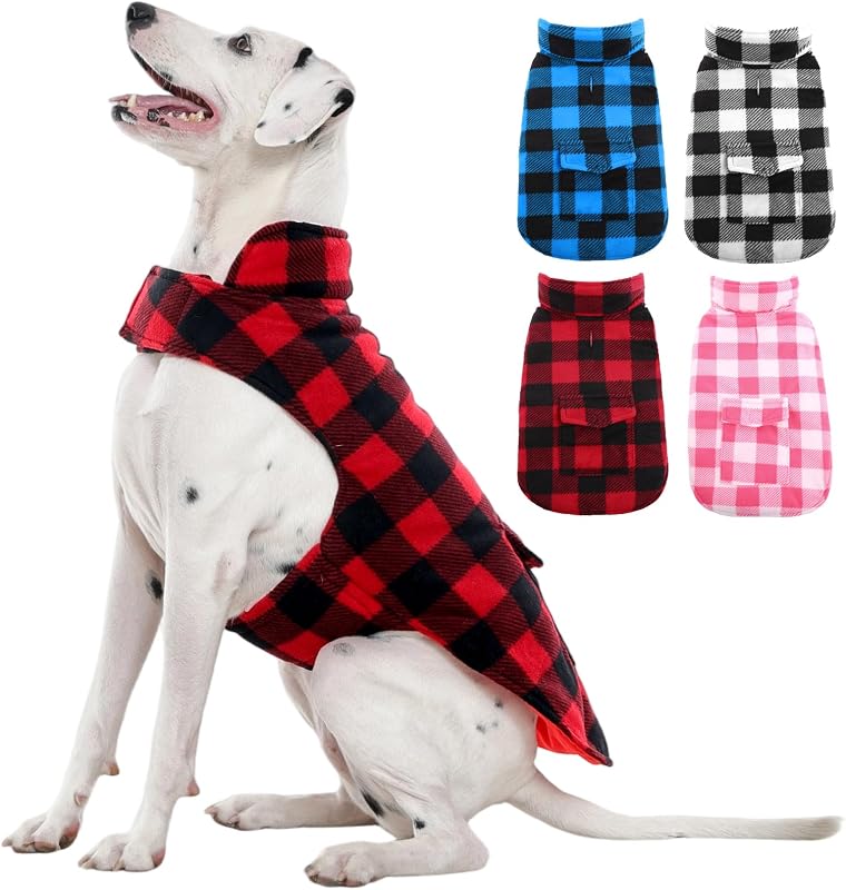 Abrigo de invierno para perros Kuoser, campera polar a prueba de viento para perros, cuadros de estilo británico | Abrigos de chaleco para perros para clima frío, ropa reversible, acogedora y cálida para mascotas, ropa para perros de gran tamaño XL
