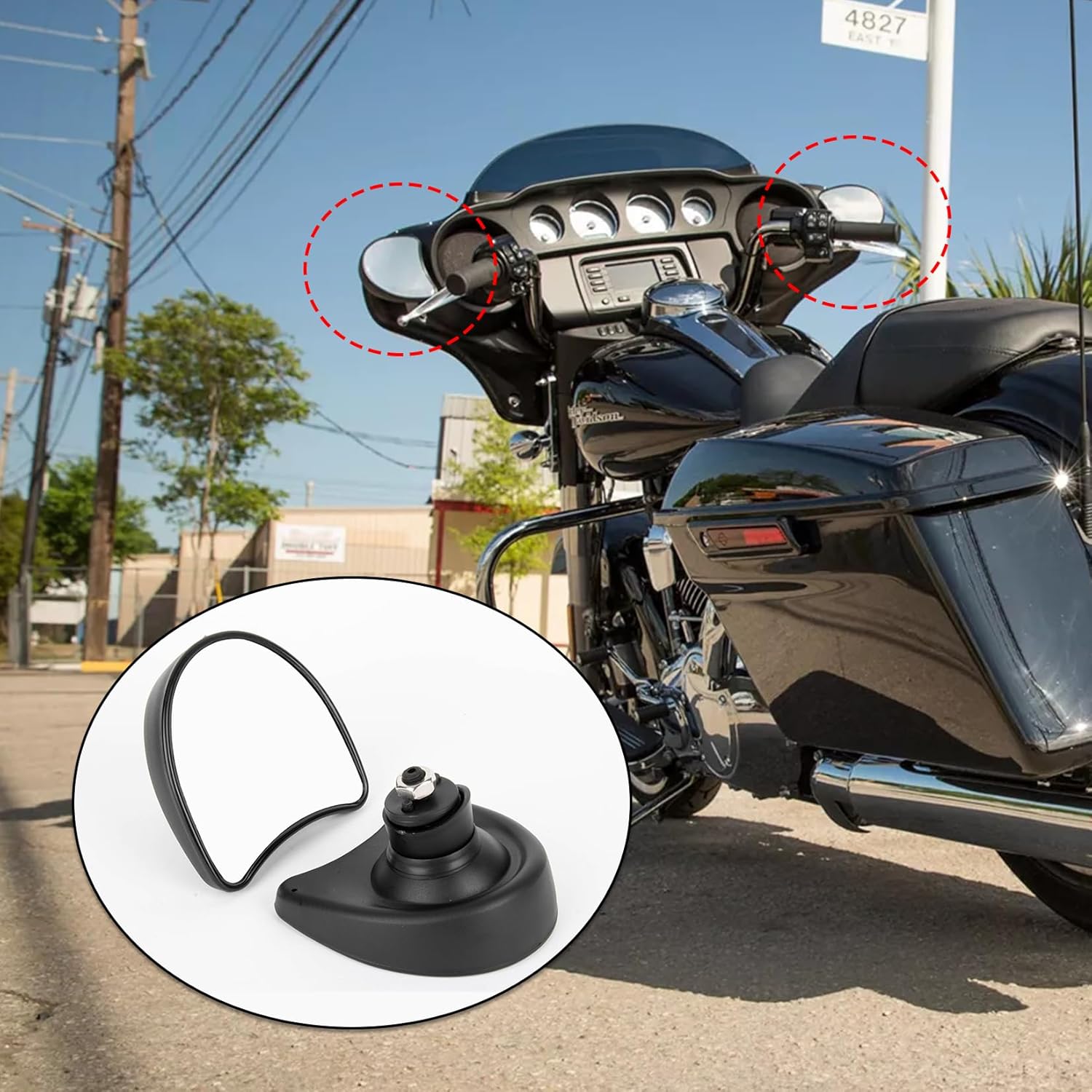 PSLER Motorcycle Inner Fairing Mount Mirror Rear View Mirrors 10mm for Touring FLH Street Glide FLHX Electra Glide FLHT FLHTCU Ultra Limited FLHTK Tri Glide Trike Ultra Classic Accessories 1996-2013