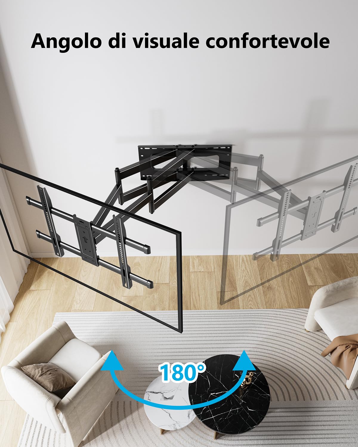 FORGING MOUNT Supporto TV Parete Braccio Extra Lungo 109cmper Schermi piatti/curvi da 50-90 Pollici fino a 75 kg, Staffa TV Girevole Inclinabile Orientabile, Max VESA 600x 400mm