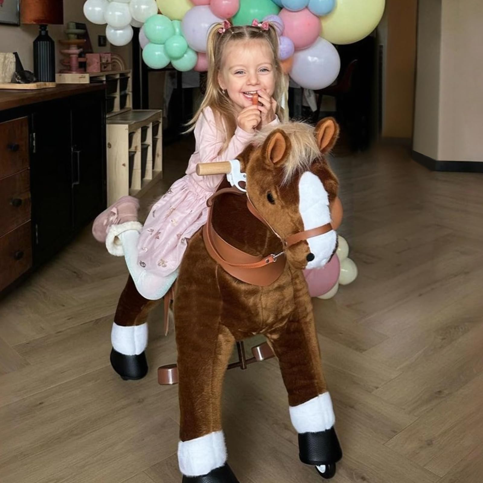 Ride on Horse Pony Kids Ride on Toys Classic Model U (with Brake/ 36" Height/Size 4 for Age 4-7) Riding Horse Walking Horse Toy Plush Brown Ux424