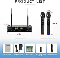 Vista 6 de whitesand UHF Wireless Microphone System, Dual Wireless Mic Set w/ 2 Handhelds, 2x30 Frequencies, Dynamic Microphones for Singing, Home Karaoke, DJ