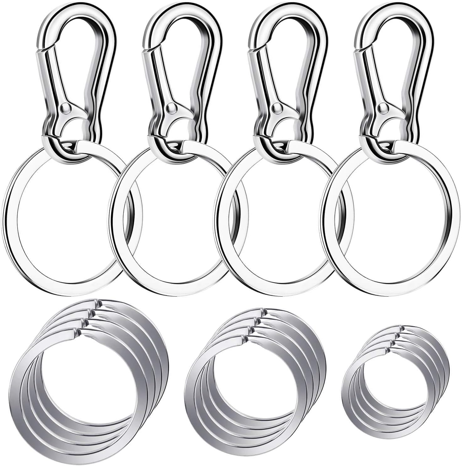 Keychain Clip with Key Ring, Cridoz 4pcs Key Chain Clip Hook with 16Pcs Key Rings for Car Keys, Dog Tag and Key Chain (Assorted Sizes)