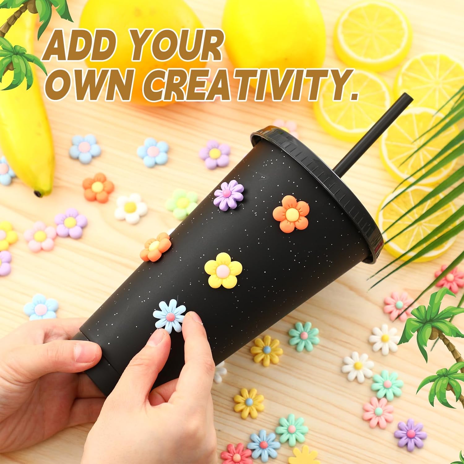 Honeydak 60 Pack Tumbler with Straw and Lid Bulk Cups for Gifts Glitter Plastic Coffee Cups 24-27 oz Reusable Water Bottle Iced Coffee Travel Mug Party Favors for Birthdays Travel (Black) - Image 3