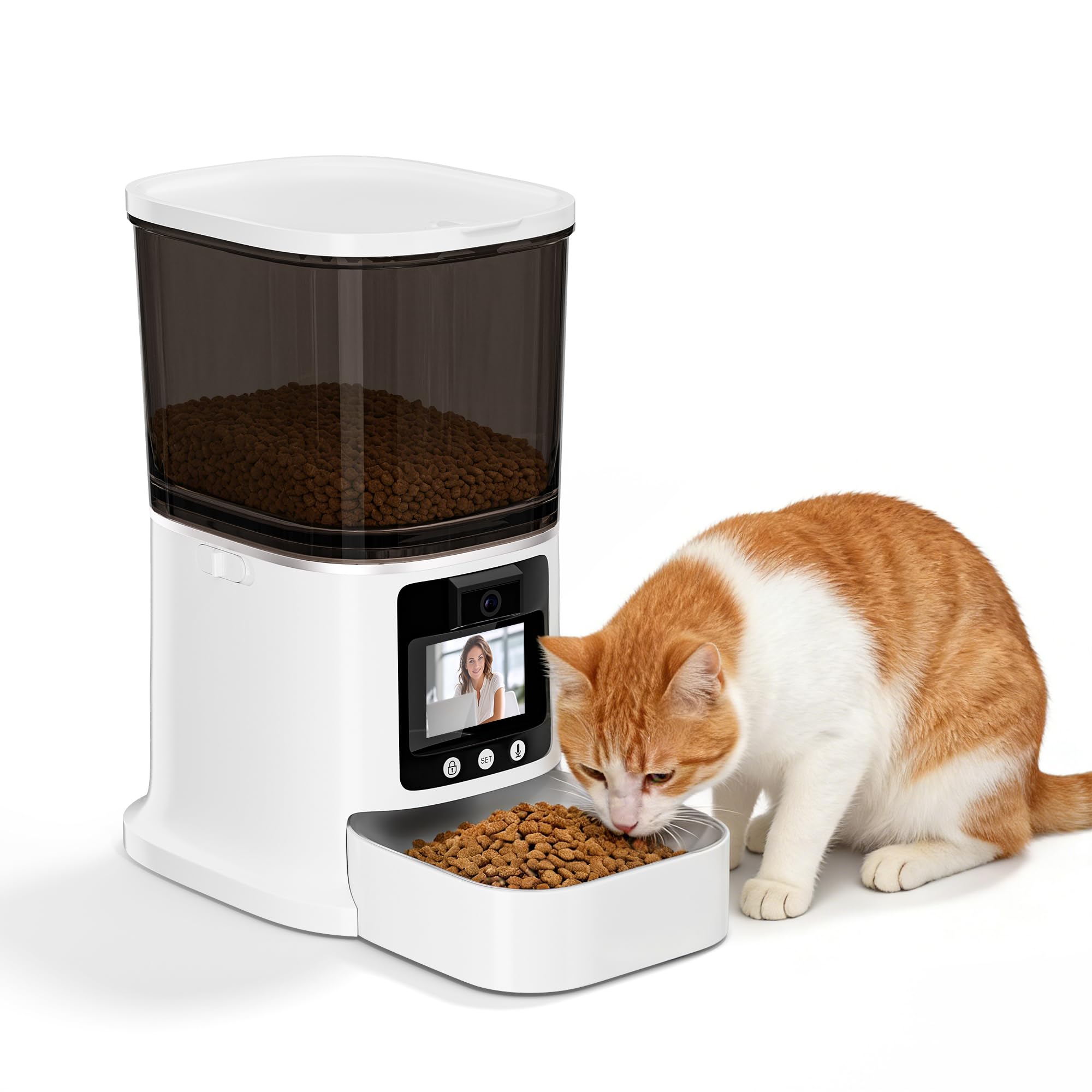 Automatic Cat Feeder with Camera, 2-Way Video& Audio, HD Video with Night Vision, 5G WiFi Pet Feeder, 5L Large Food Storage Container for Multiple Pet, Detachable for Easy Clean