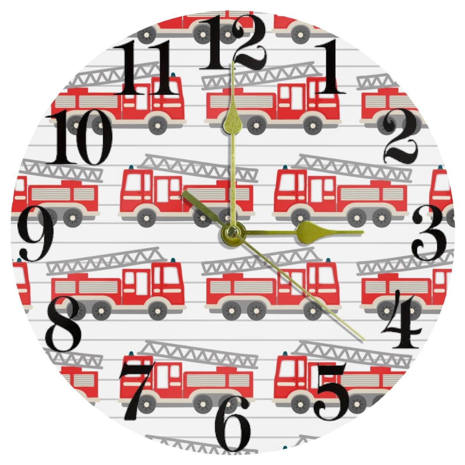 Horloge murale camion de pompiers ronde silencieuse à quartz