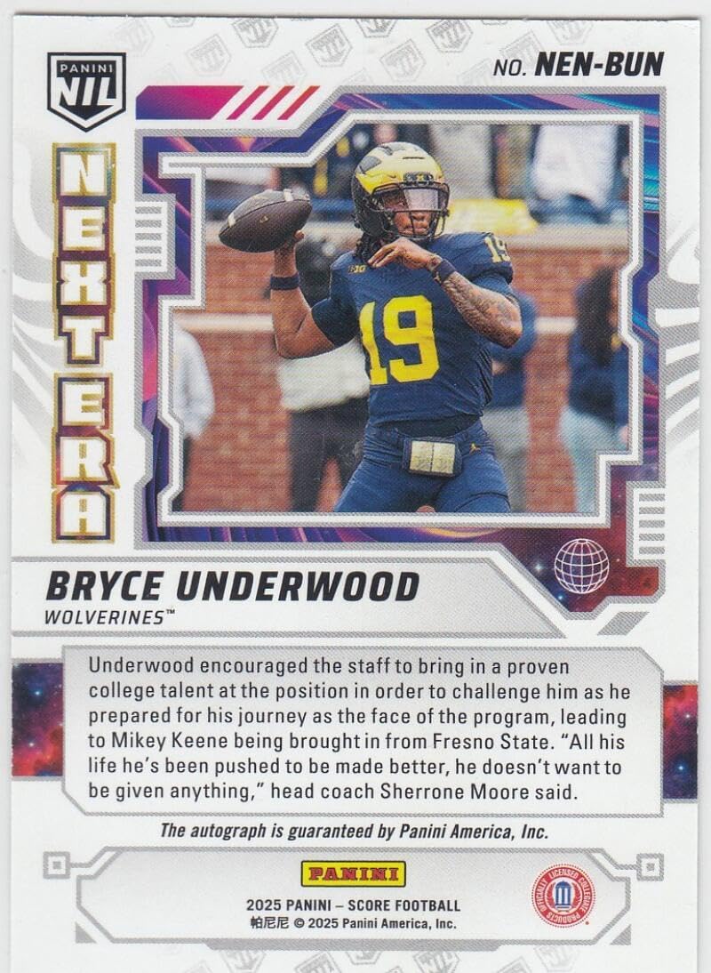 Football Trading Card 2025 Score Next Era NIL Auto #23 Bryce Underwood EX/NM Auto