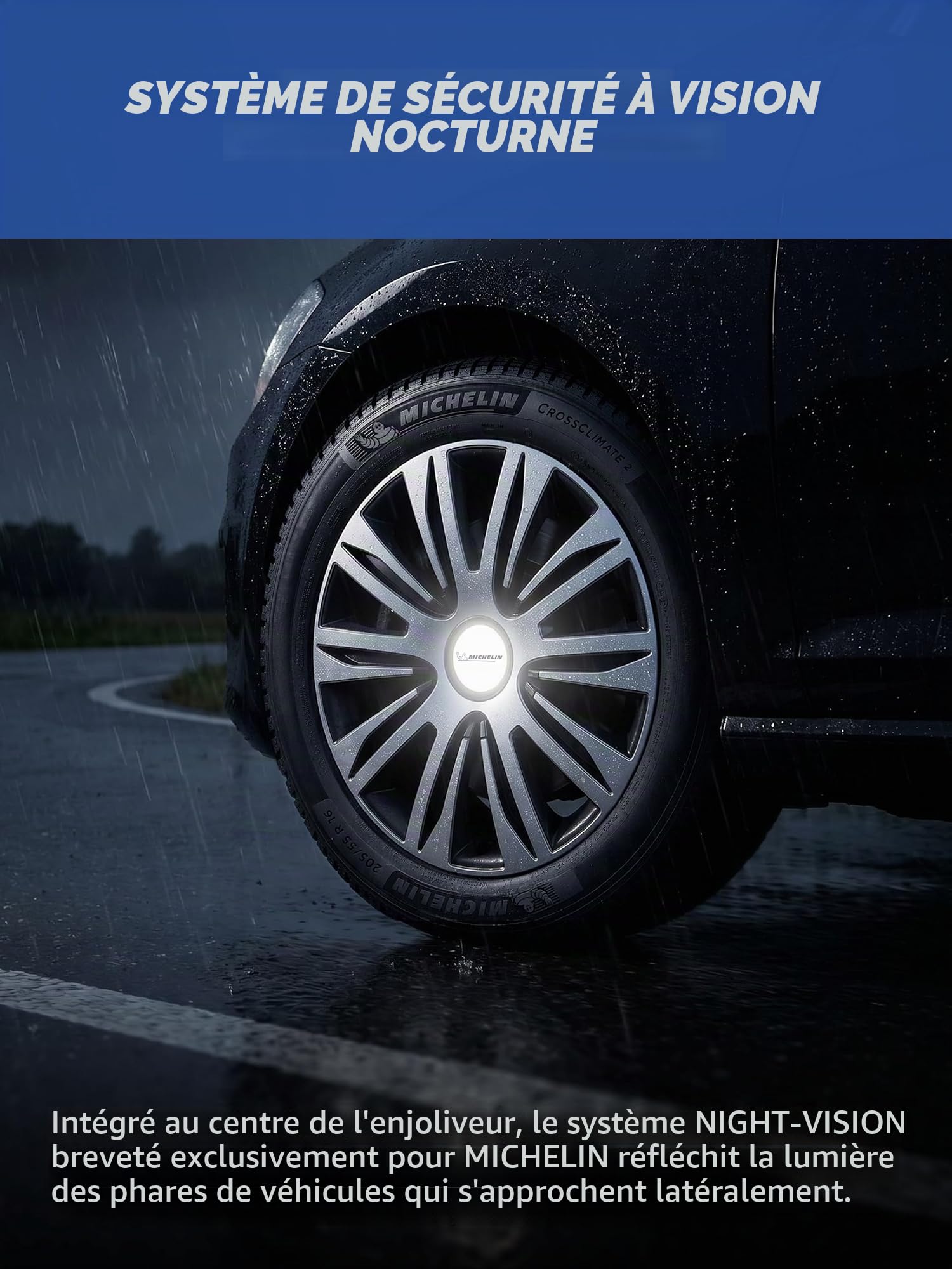Michelin MX-ABS Lot de 4 enjoliveurs universels en Plastique ABS Noir/argenté 15"