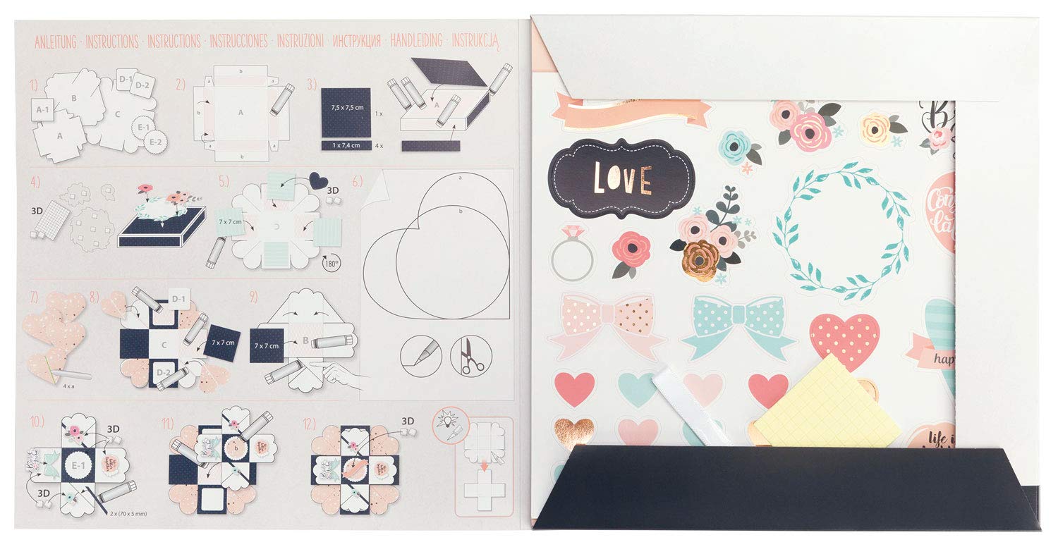 Folia Romance Explosion Craft Set, Original Gift Box with Folding Function, Approx. 7.5 x 7.5 x 7.5 cm, Ideal for Birthday, Wedding, Mother's, Valentine's Day, etc, One Size, Colourful