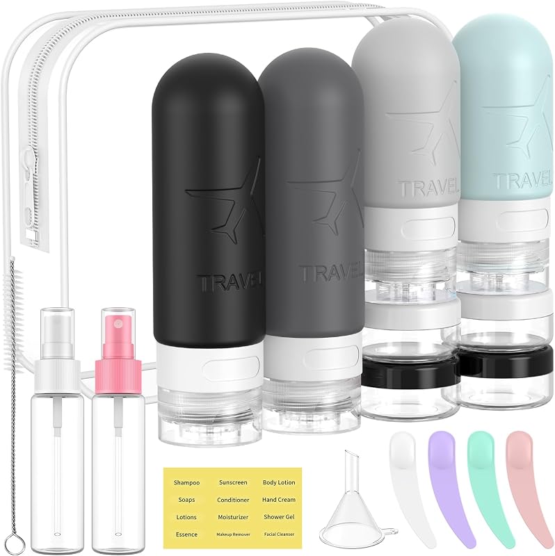 ME.FAN Kit com 18 Frascos Recarregáveis para Viagem, Cinza