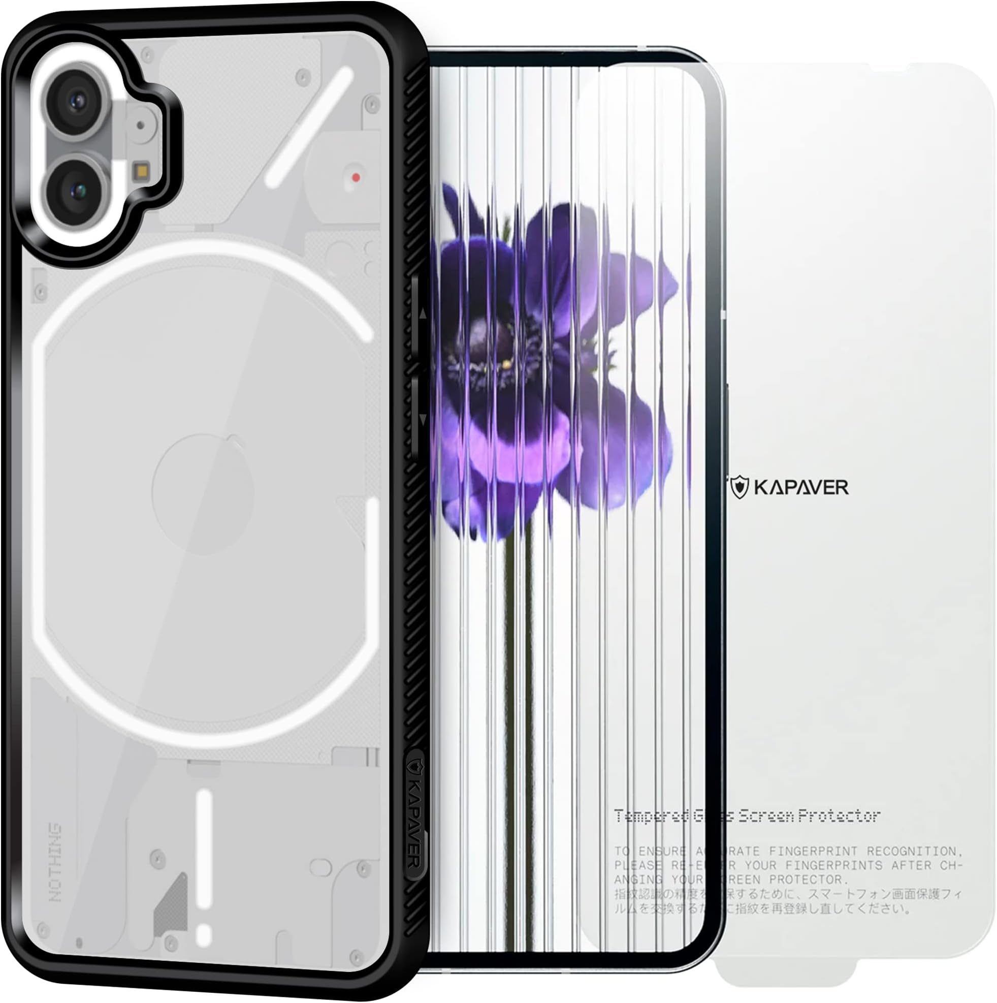 KAPAVER Transparent Back Cover Case with [Edge-to-Edge] [Full Glue] [Anti-Scratch] Tempered Glass for Nothing Phone 1 5G (Black Case with Glass)