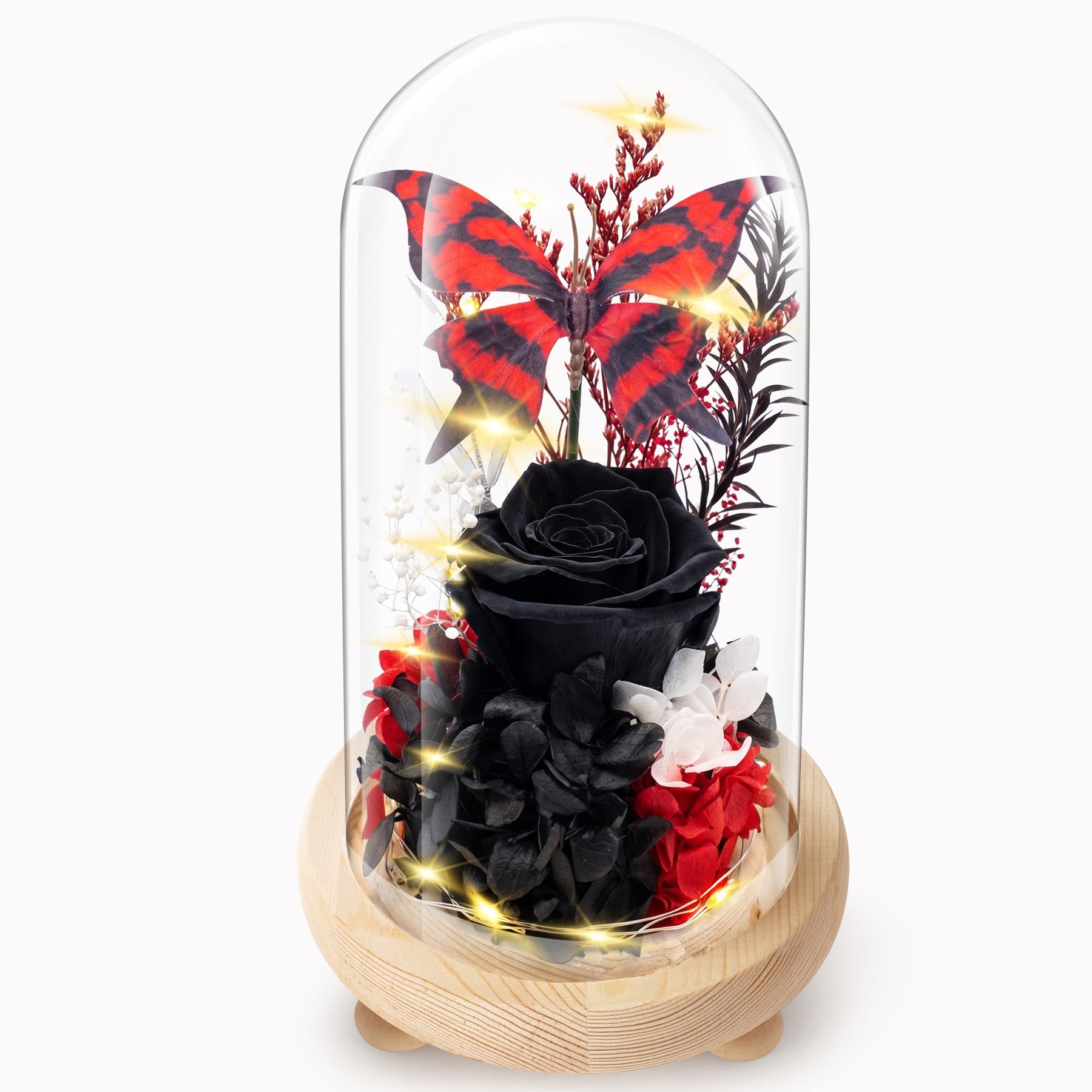 Preserved Rose Gifts for Women, Forever Flowers Butterfly Real Roses, Birthday Eternal Flower Gift for Mom Wife Her Grandma Girlfriend on Anniversary Mothers Day Christmas Valentines Romantic (Black)