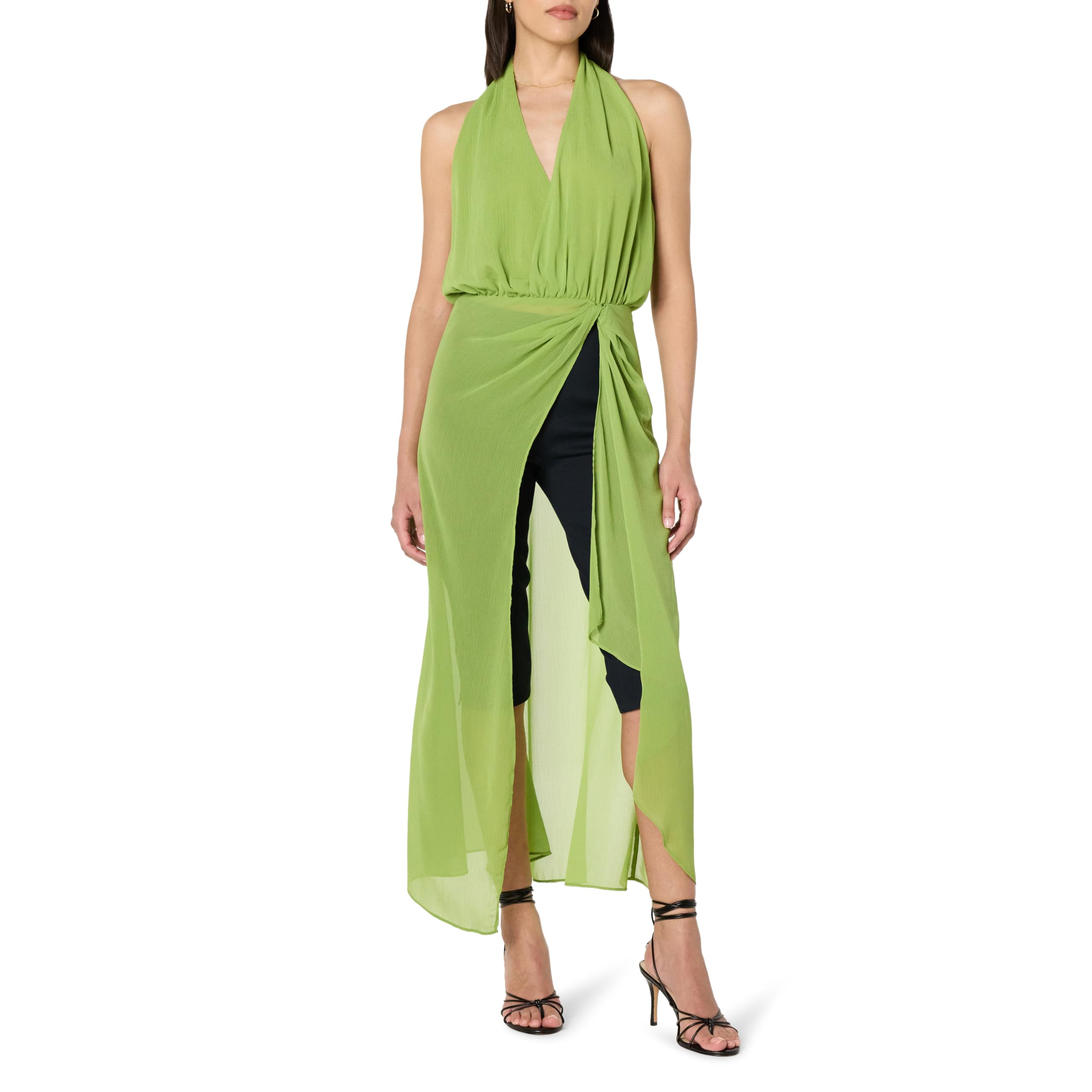 The Drop Sheer Maxi Halter Top Blouses, Spinach, L