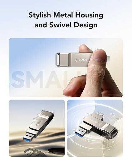 Miniatura 6 de Lexar D40E 128GB Dual USB 3.2 Gen 1 Tipo-C Unidad Flash de Salto, Unidad USB-C de Pulgar con Carcasa de Metal y Diseño Giratoria (Plata Champán)