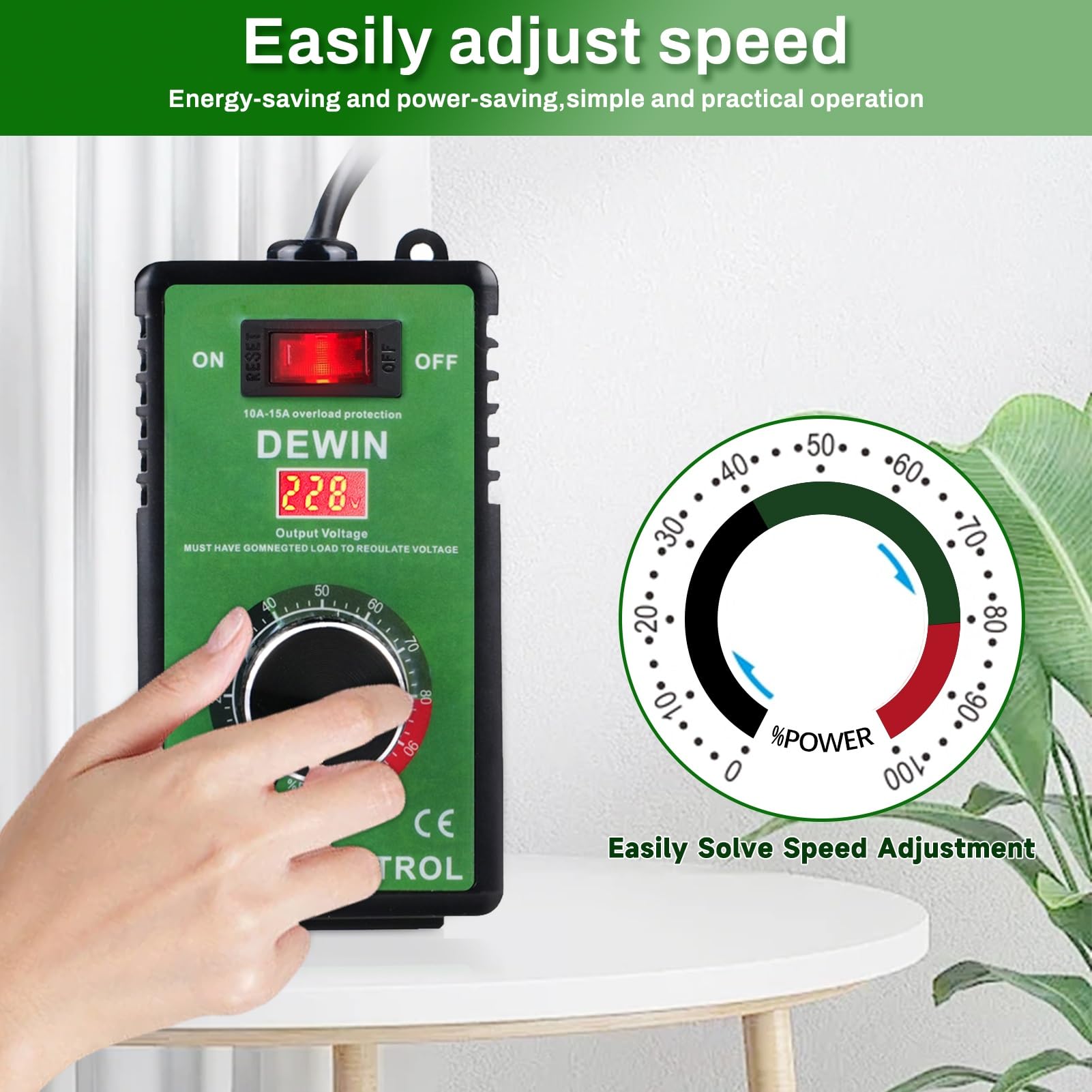 Regolatore di Velocità 220V 4000W, Regolatore di Tensione 220V Regolatore Velocita Motori Continuo con Protezione da Sovraccarico per Smerigliatrice Angolare, Soffiatore, Trapano Manuale