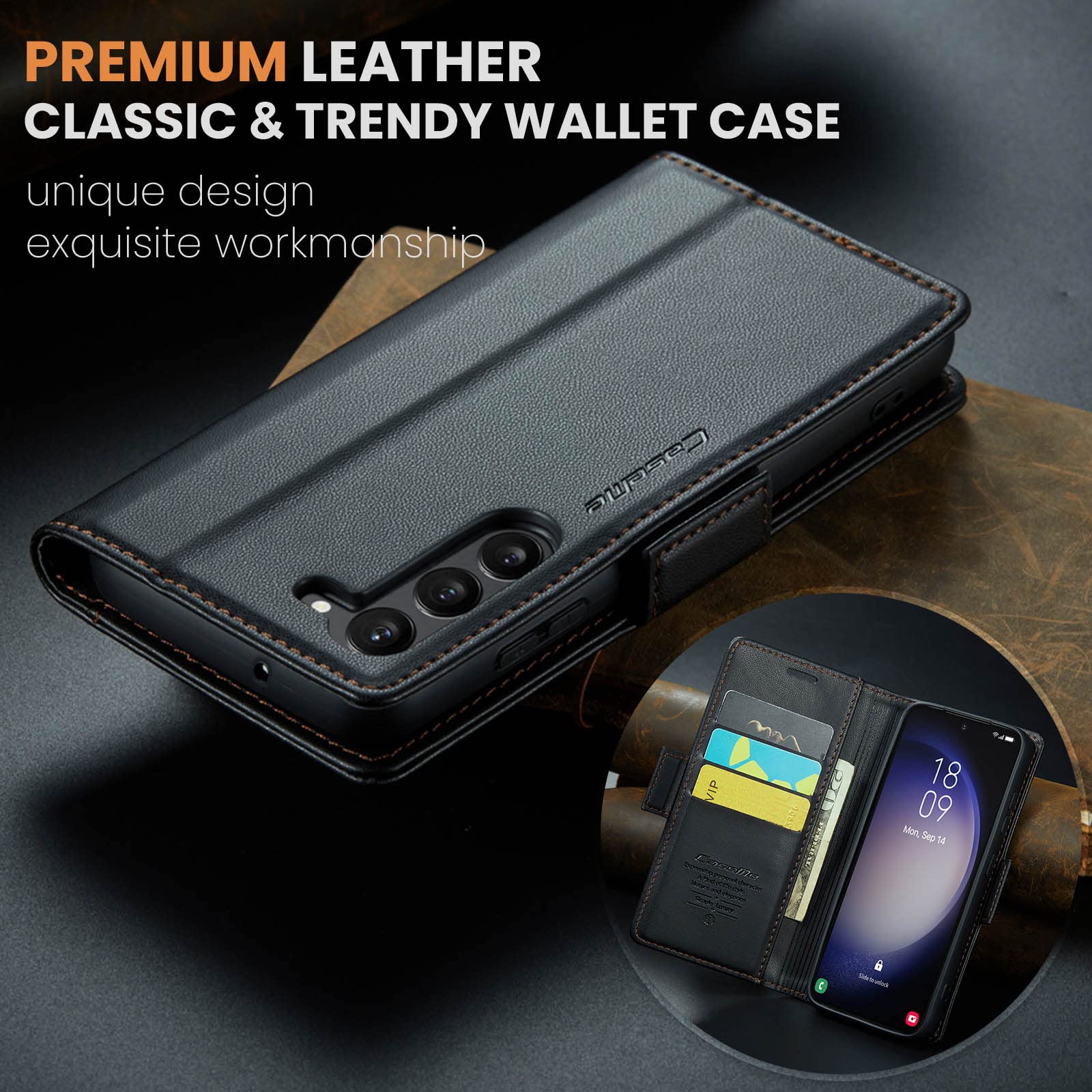 Case for Samsung Galaxy S23 Wallet Case, RFID Blocking PU Leather Flip Folio Cover Card Holder Kickstand Shockproof Phone Case Compatible with Samsung Galaxy S23, Black — view 7
