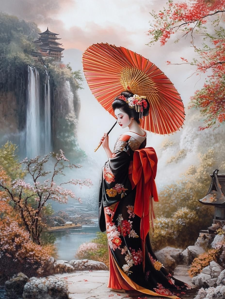 LEYIUYIU 5D Diamond Painting Kit: DIY Creative Wall Decor Craft Kit Designed for Adults and Beginners - Beauty in a Kimono - 40x50cm
