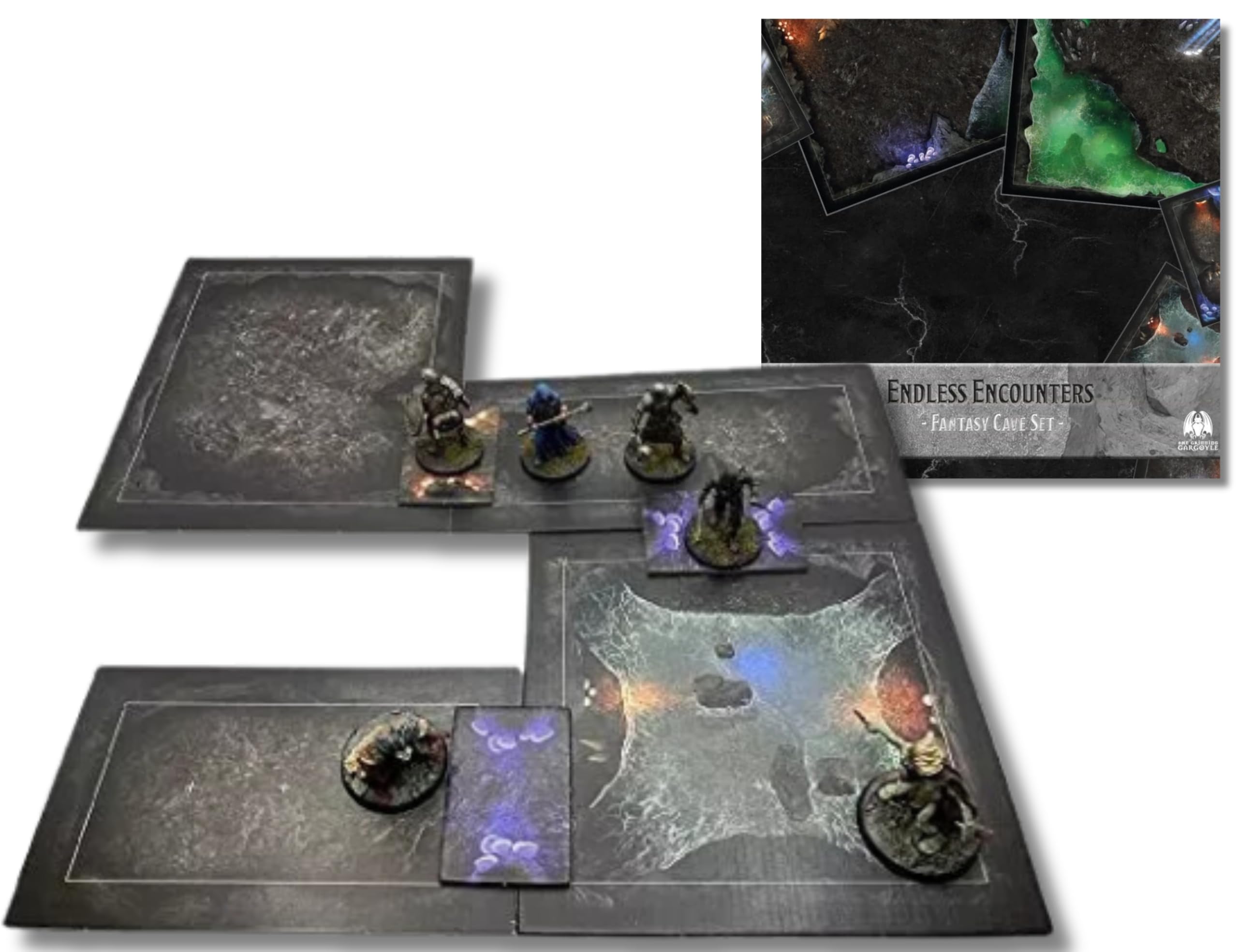 Endless Encounters Fantasy DnD Map Tiles – Double Sided 28mm Miniature Battle Mats – DnD Board with Inch Square Grid Tabletop DnD Accessories - Adventure Map - (Caverns)