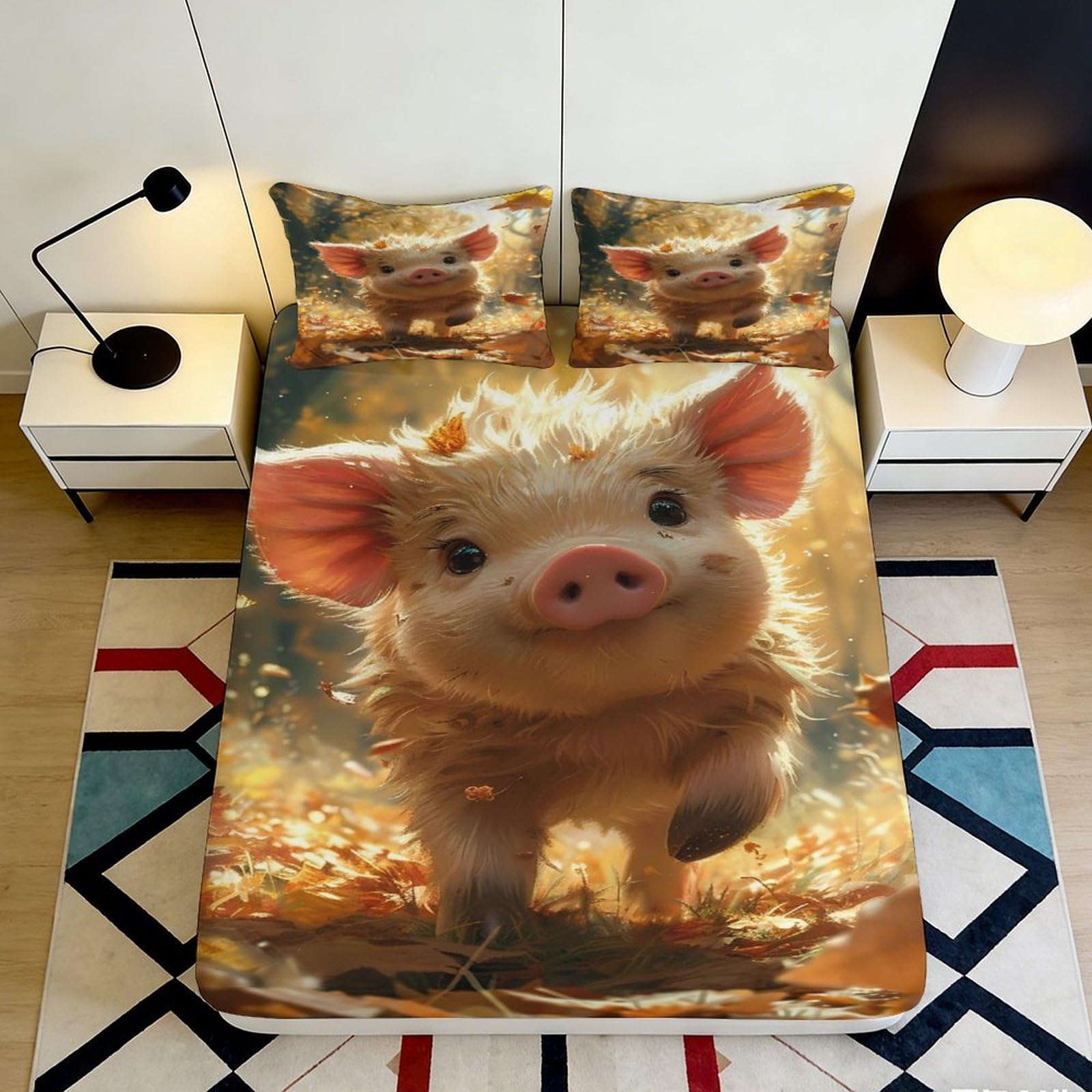 3D Printed Cute Piggy Fitted Sheet Microfiber Soft Animal Farm Bed Cover for Bedroom Dorm Mattress Decoration 90x200x25cm