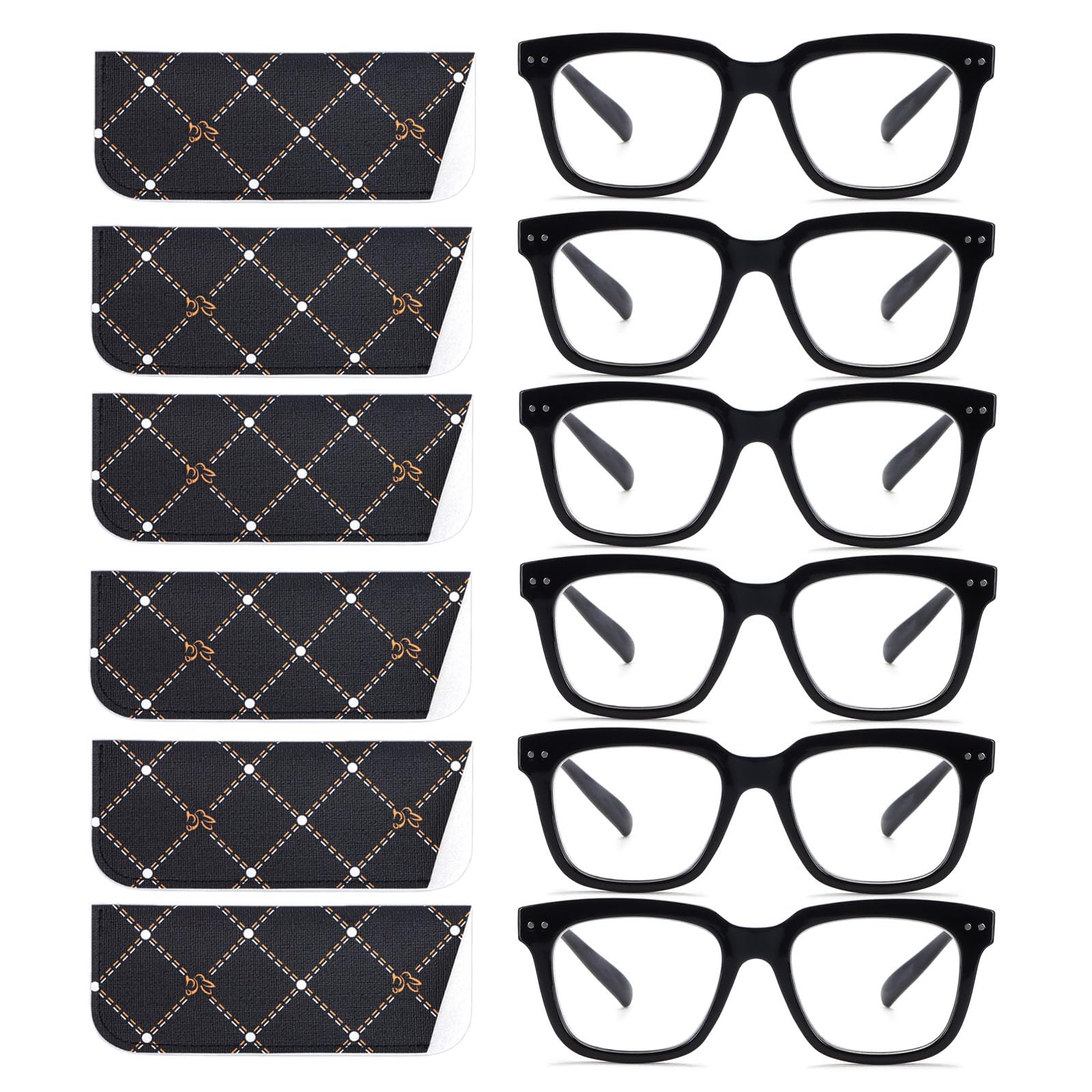 6 Pack Fashion Reading Glasses for Women Men Blue Light Blocking Oversized Square Readers with Spring Hinge