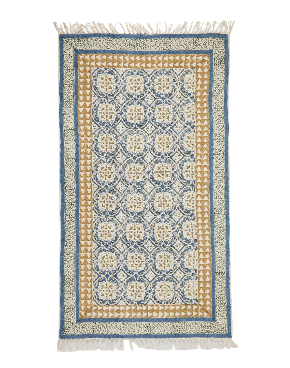 Fabindia Teal Vyom Printed Cotton Dhurrie-image-27