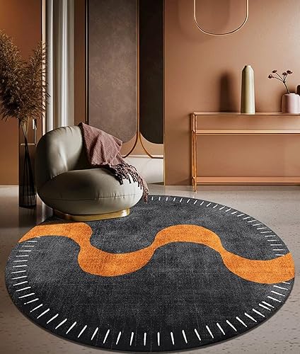Miniatura 9 de Alfombras redondas de color naranja dorado degradado para sala de estar, dormitorio, patrón a rayas, círculos abstractos modernos para el hogar,