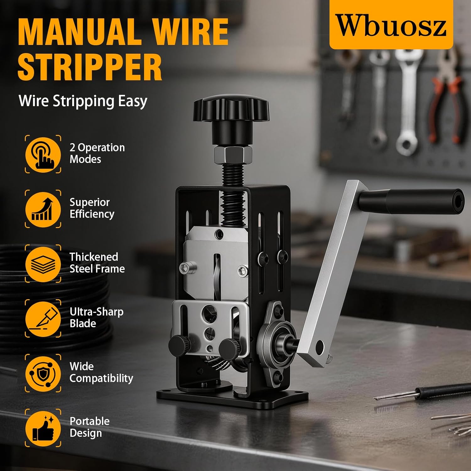 Manual Wire Stripping Machine 0.06-1'', Scrapping Copper Wire Stripper, Drill Powered Hand Crank Wire Stripper Tool for Leftover Cable Recycling