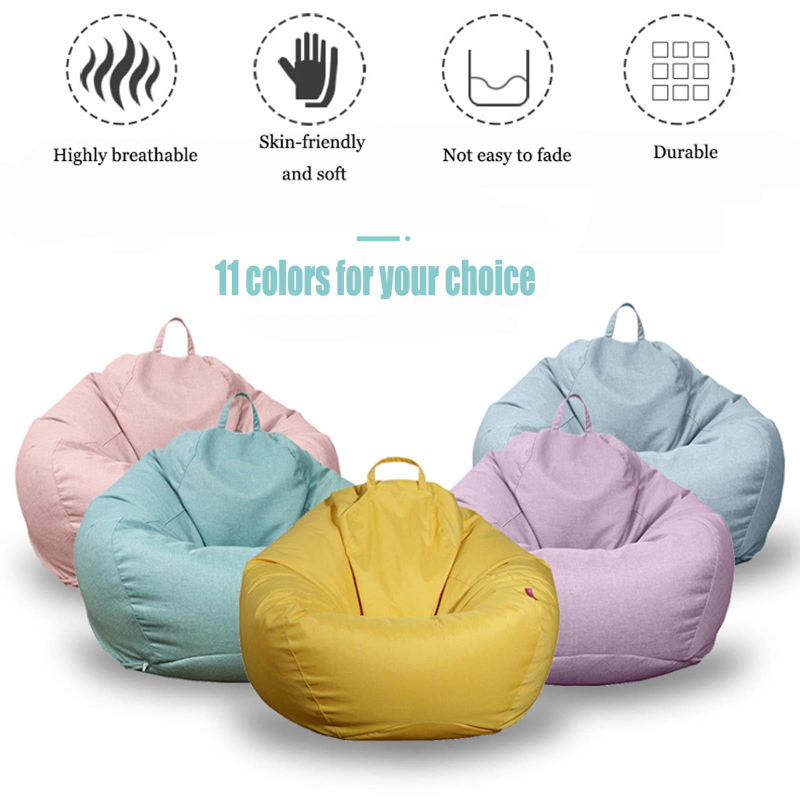 WXFN Lazy Lounger Sofa Cover Made of Fine Cotton Linen Fabric Without Filler Can Be Filled with Pillows, Stuffed Animals, Blankets,Dark Blue,XL