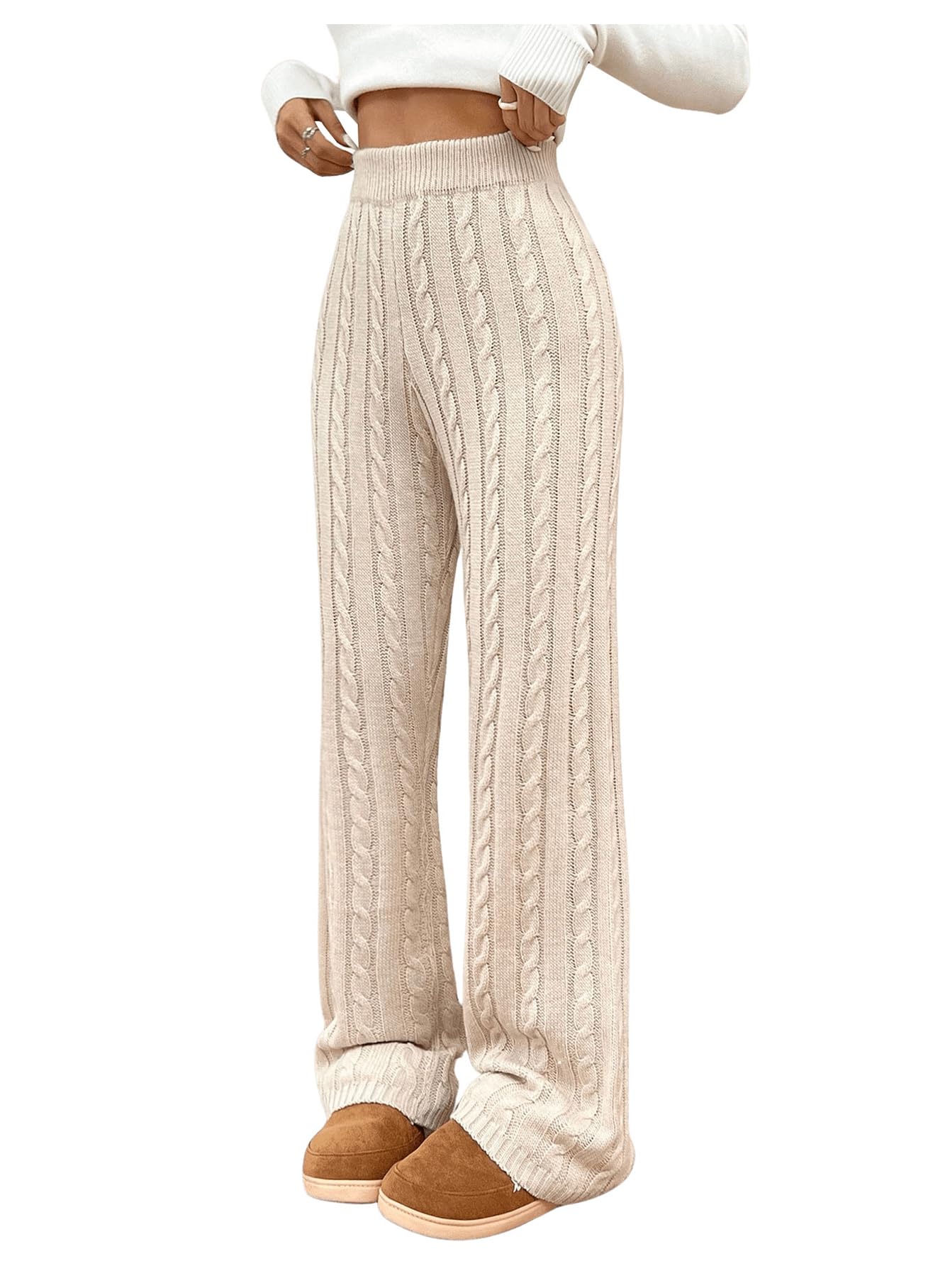 SHENHE Womens Cable Knit Sweater Pants High Waisted Casual Lounge Fall Stacked Sweatpant