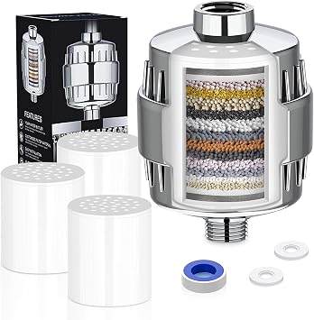 20 Stage Shower Filter, Limescale Filter, Shower Filter, Shower Head Water Filter with 3 Interchangeable Multi-Stage Filter Cartridges for Removing Chlorine and Heavy Metals Chlorine