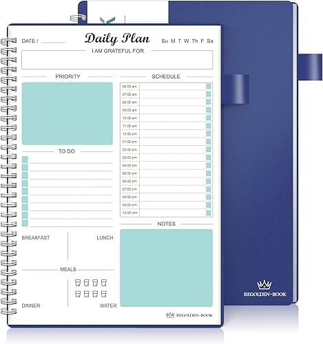 Agenda diaria sin fecha, cuaderno de lista de tareas con calendario por hora Regolden-Book calendarios de comida, organizador de citas en espiral