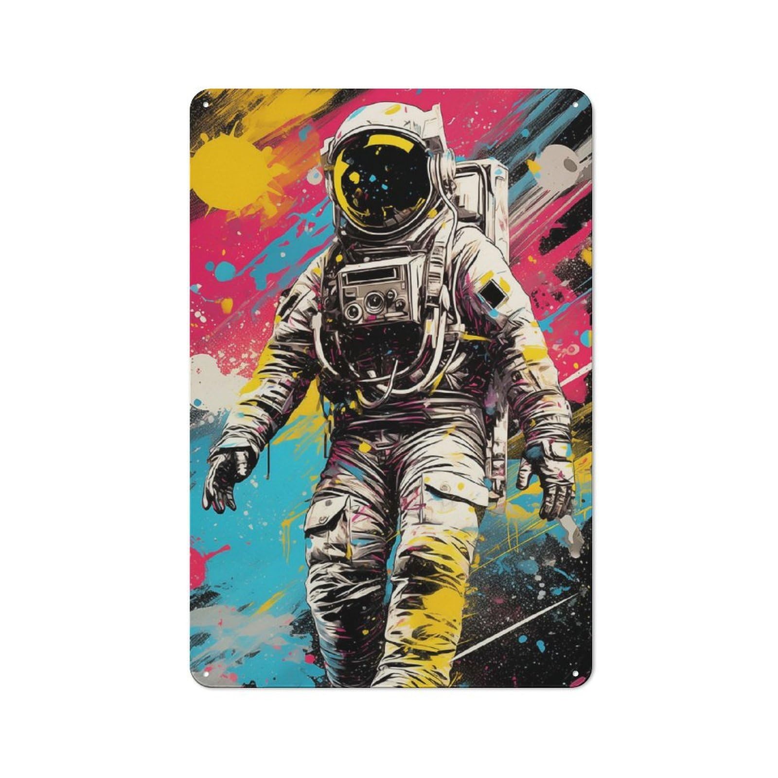 Junmoney Astronaut Graffiti Art Metal Wall Art Sign 30X20cm, Old Fashioned Nostalgic Wall Art For Living Room, Hallway, Kitchen Or Cafe