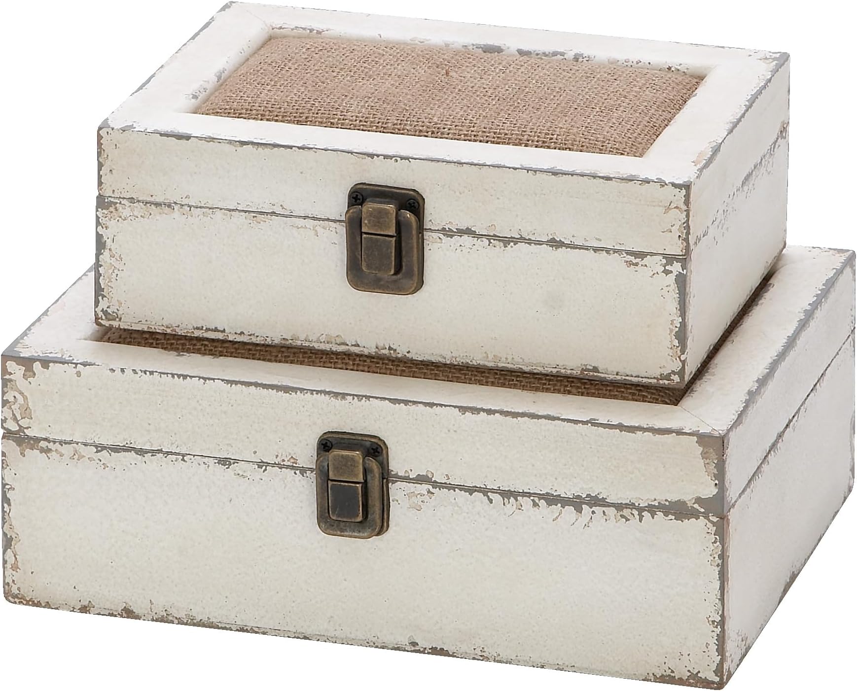 Deco 79 Wooden Decorative Box Decorative Keepsake Boxes with Hinged Lid, Set of 2 Storage Boxes 10", 8"W, White