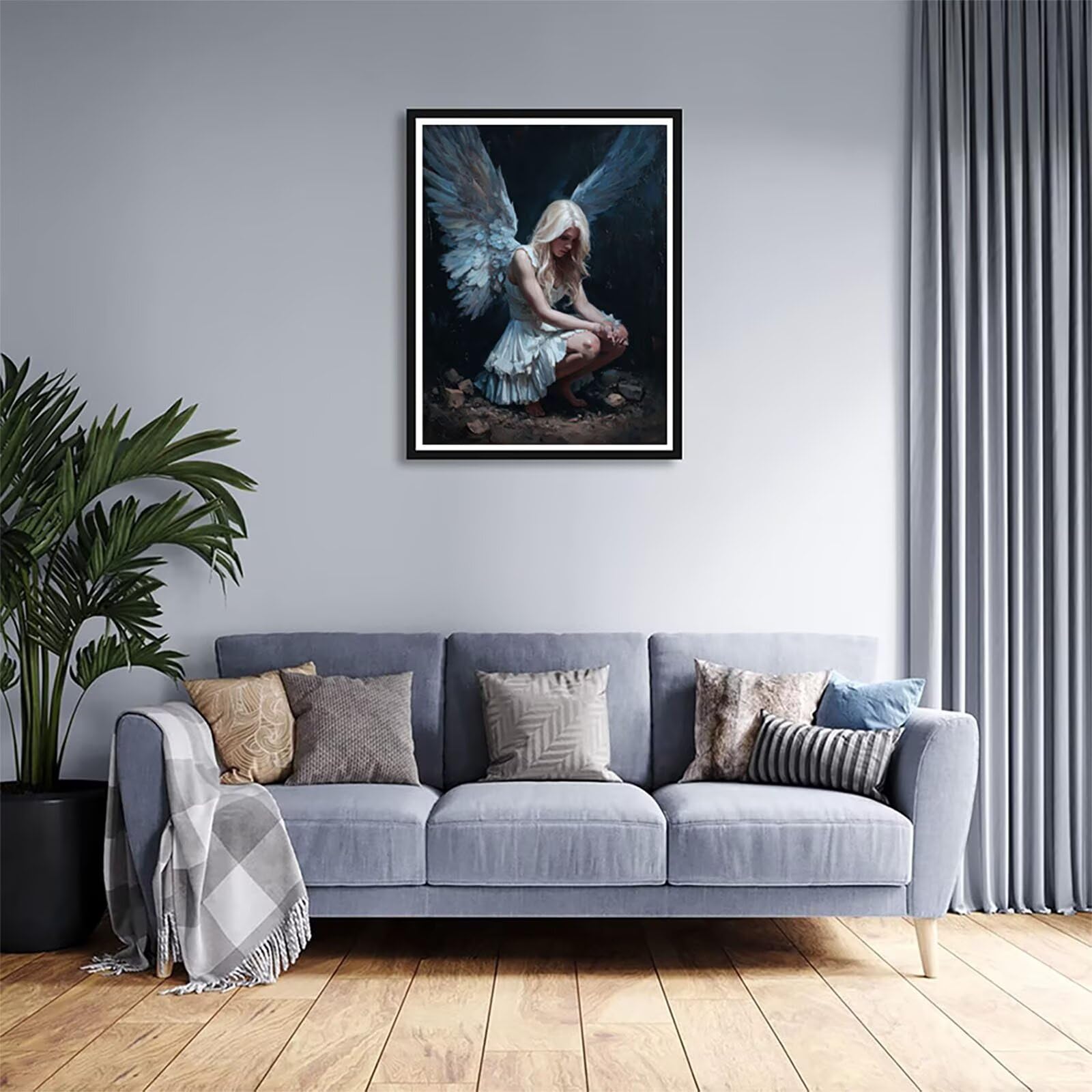 Anioł do malowania po numerach, dla dorosłych, DIY, skrzydło po numerach, łatwe majsterkowanie, dla dorosłych, kolorowy obraz olejny z pędzlami, pigment akrylowy, obraz do dekoracji ścian domu, 90 x