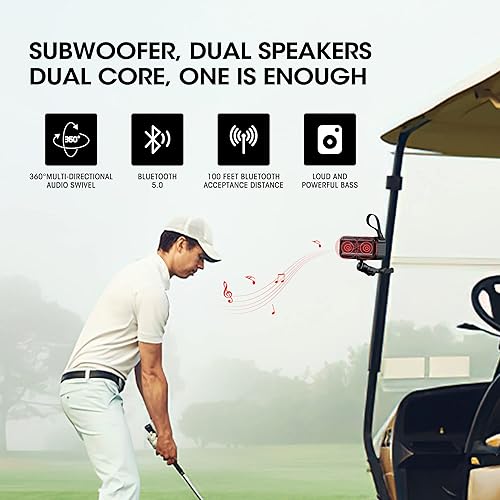 Miniatura 3 de Roykaw Altavoz Bluetooth de golf con soporte, sonido estéreo fuerte, IPX7 impermeable, a prueba de golpes y polvo, altavoz inalámbrico portátil