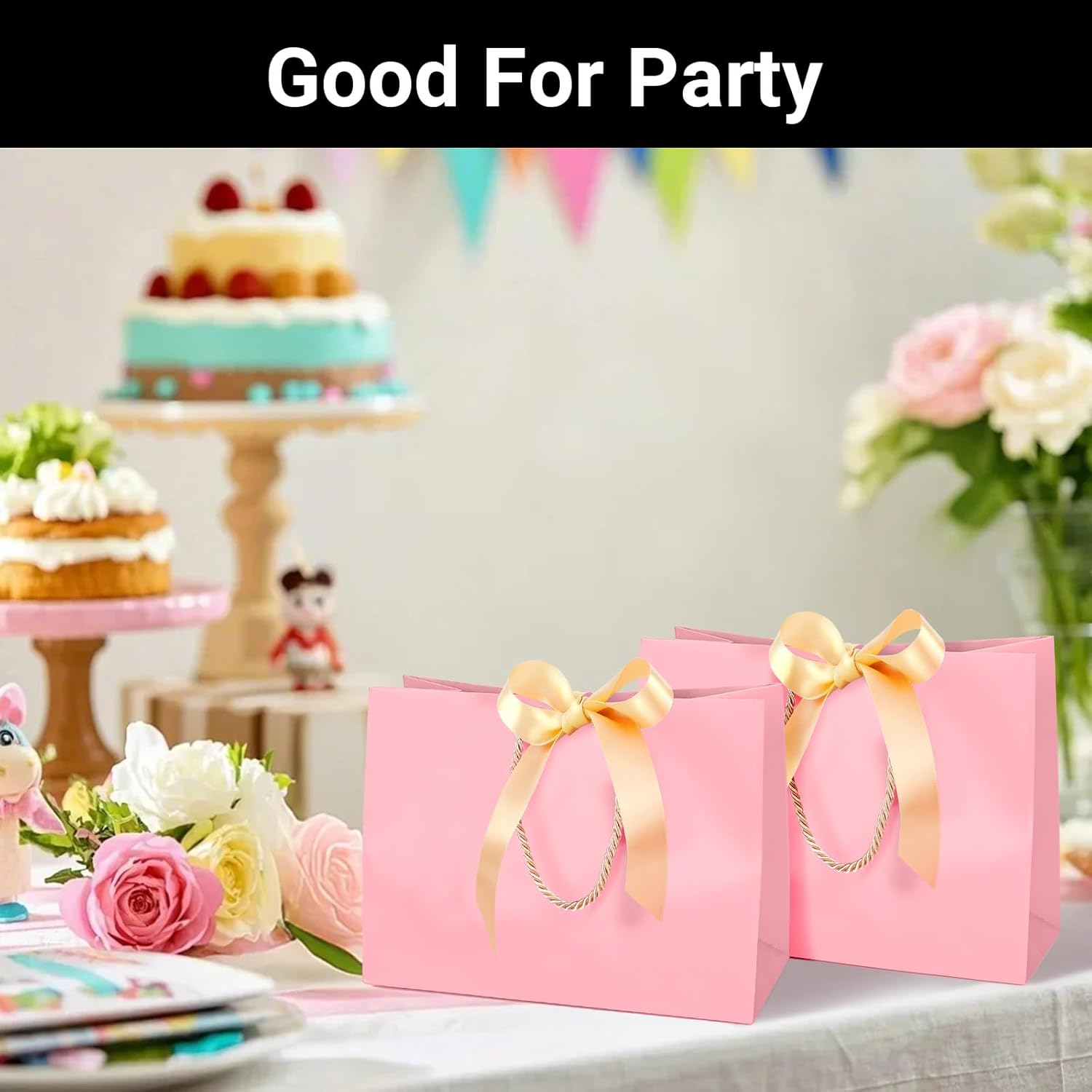 EUSOAR Pink Gift Bags, 25pcs 12.5"x4.5"x11" Gift Bags With Ribbon Handles, Thank You Paper Bag Gift Wrap Treat Bags Bulk for Wedding Guests Birthday Bridesmaid Anniversary Holiday Party Business - Image 6