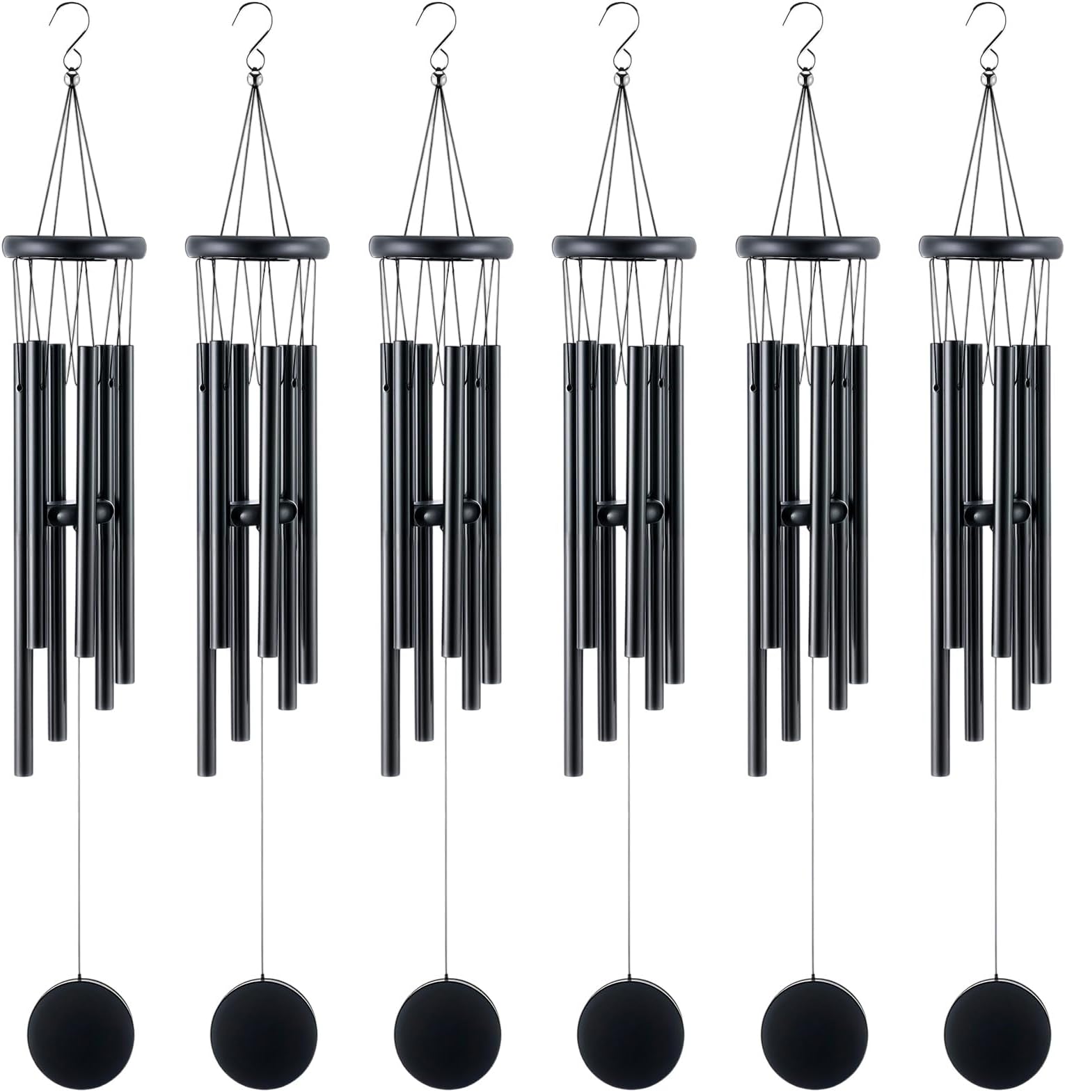 6 Pieces Rustic Wind Chimes for Outside 28 Inch Deep Tone Wind Chimes with 6 Aluminum Tubes Black Memorial Coolest Windchimes Outdoors Soothing Melody for Farmhouse Garden Patio Home Decor