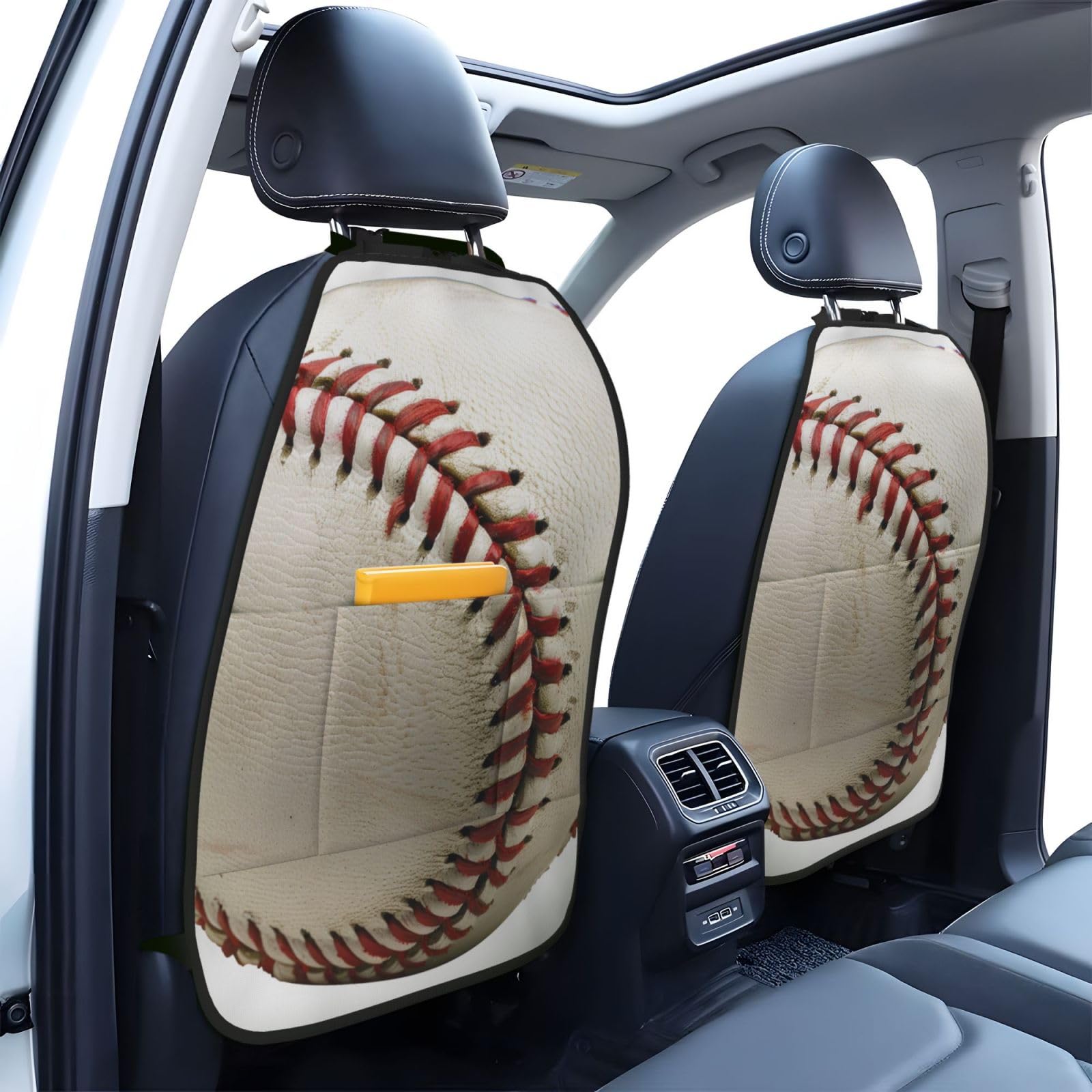 JTNWEC Sport Ball Baseball Print Car Seat Kick Mats with Organisers 2 Pack Backseat Protector Seat Covers for Your Car, SUV, or Truck