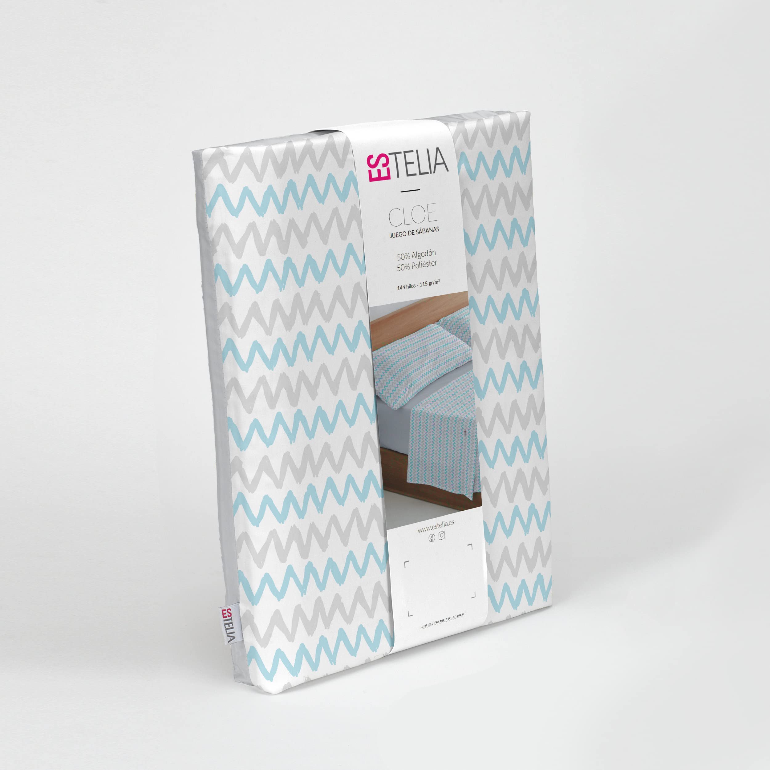 Juego de sábanas Cloe color azul. Cama de 180 cm. 4 piezas