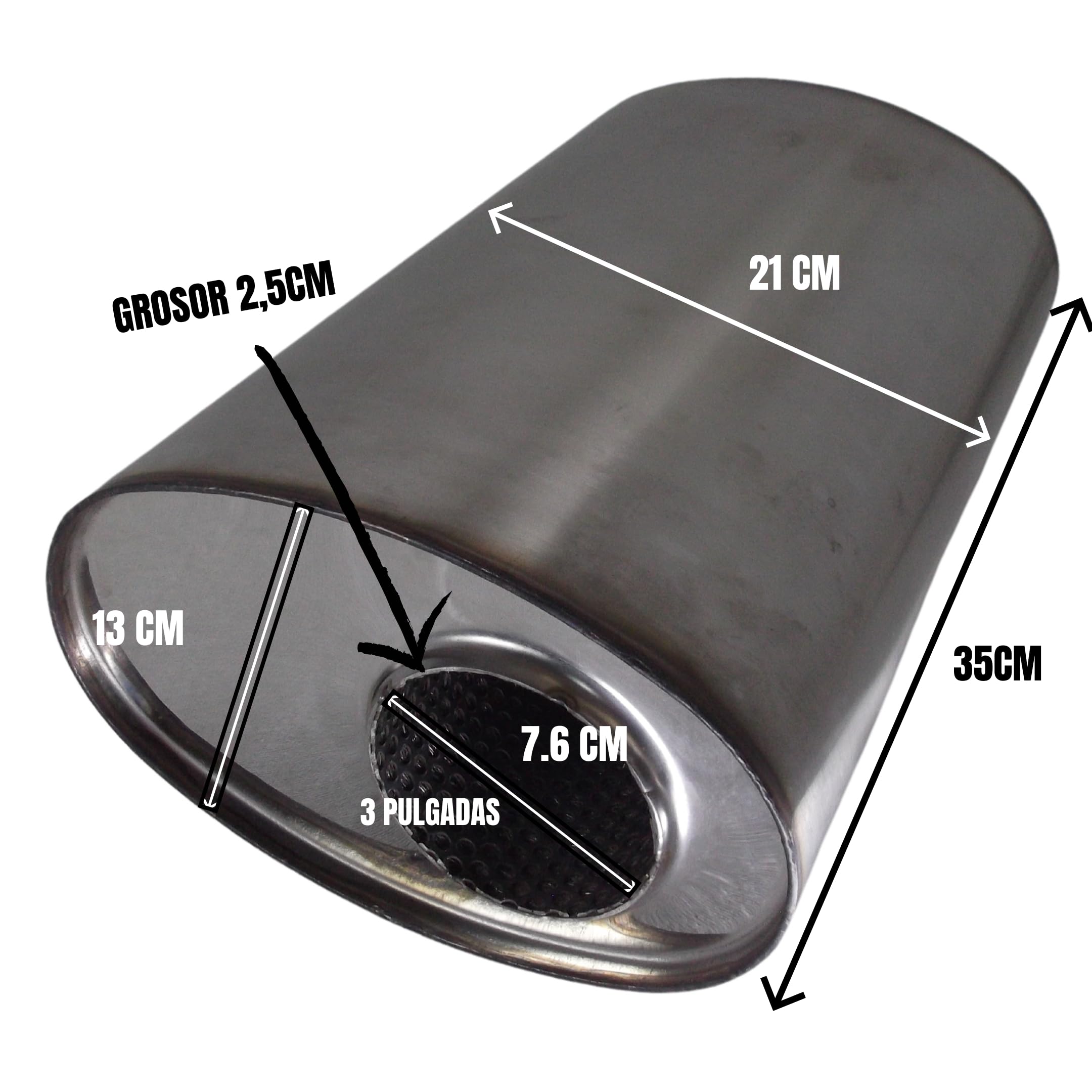 Genérico Silenciador Ovalado 35x21x13 silenciador escape coche -escape coche deportivo -tubo de escape coche -silenciador inox -silenciador deportivo universal-Acero Inoxidable (Boca Lado 3 Pulgadas)