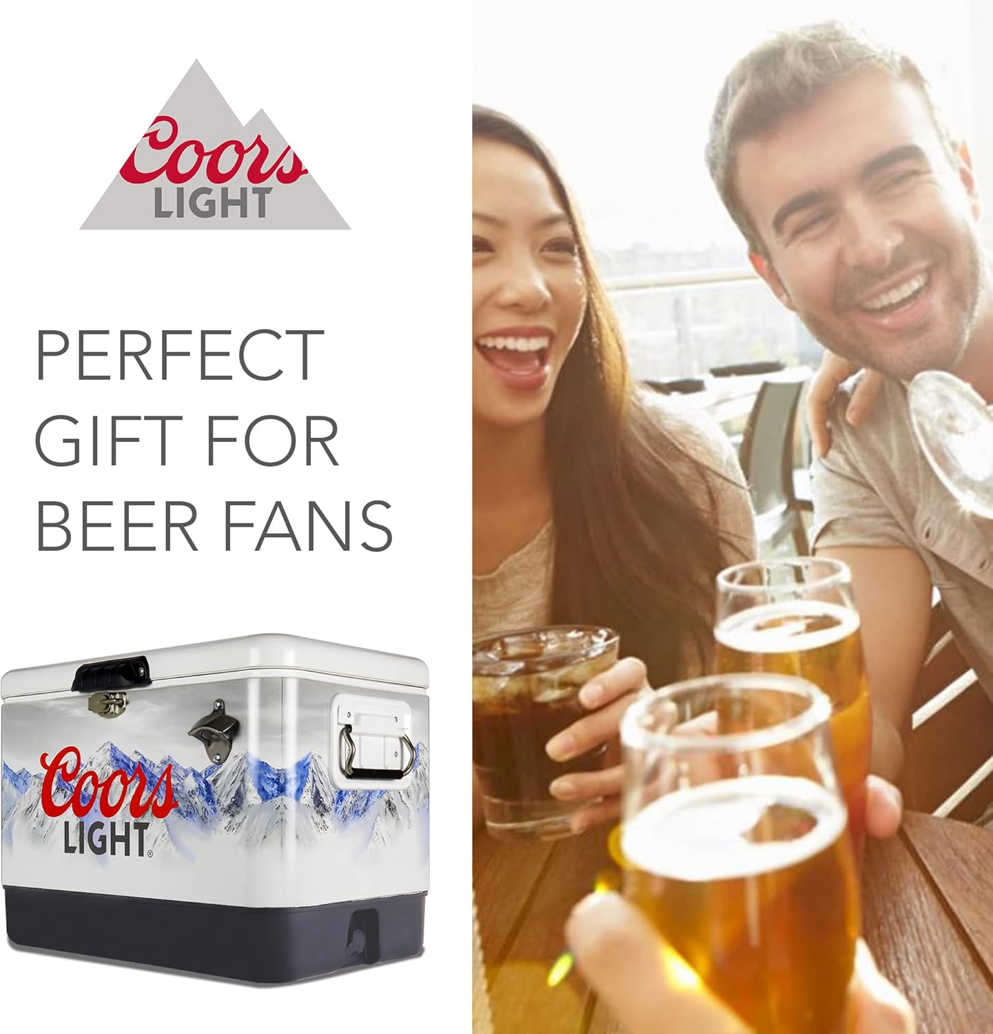 Coors Light Ice Chest Cooler - Portable Ice Bucket with Bottle Opener, Vintage Style, Insulated for Camping, Beach, Picnic, RV, BBQs, Tailgating, Fishing, Steel-Belted 85 Can Ice Box, 51L (54 qt)