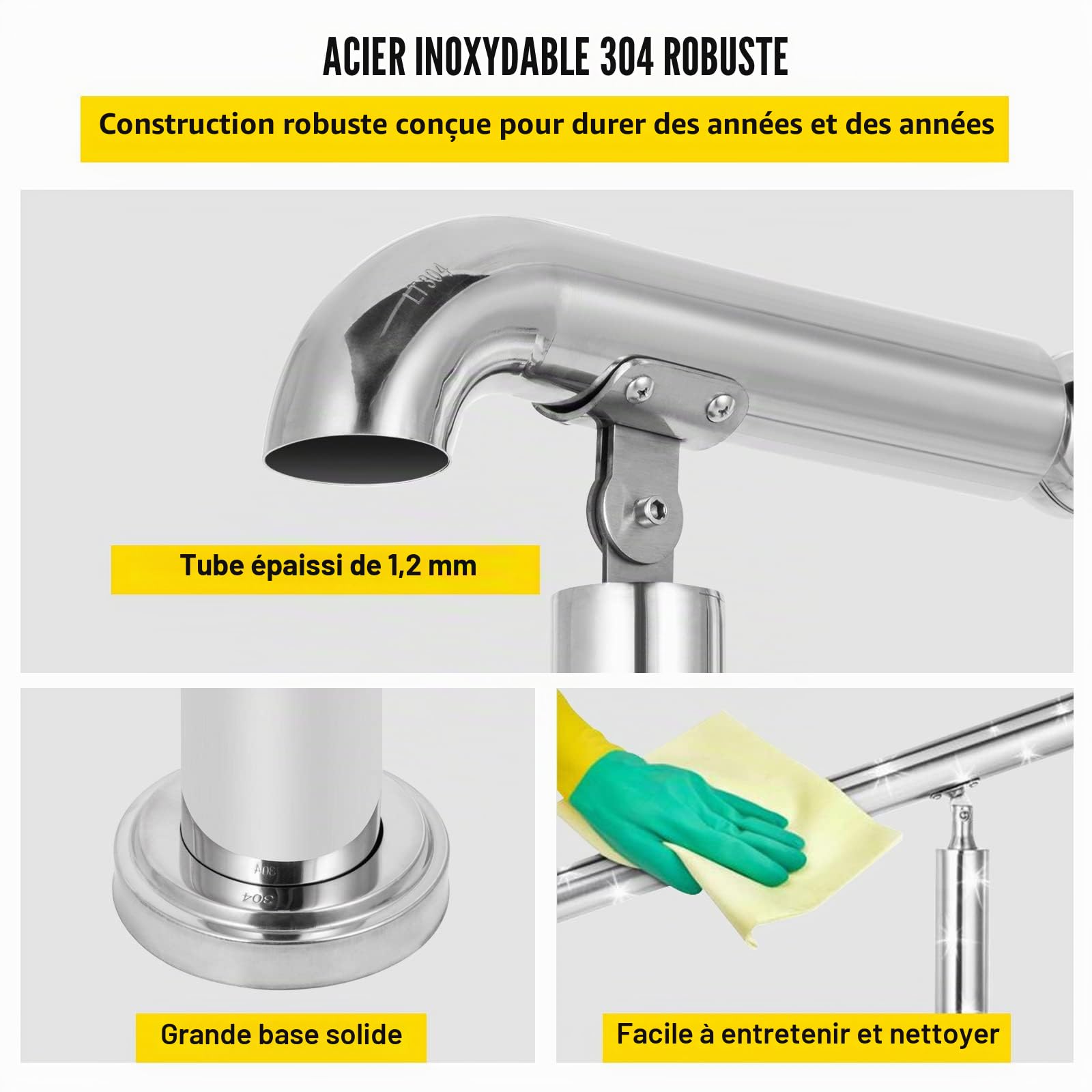 Happybuy Rampe de transition à 3 marches en acier inoxydable pour surface plane et 1 à 3 marches réglables pour escalier intérieur ou extérieur Capacité 100 kg Avec kit d'installation