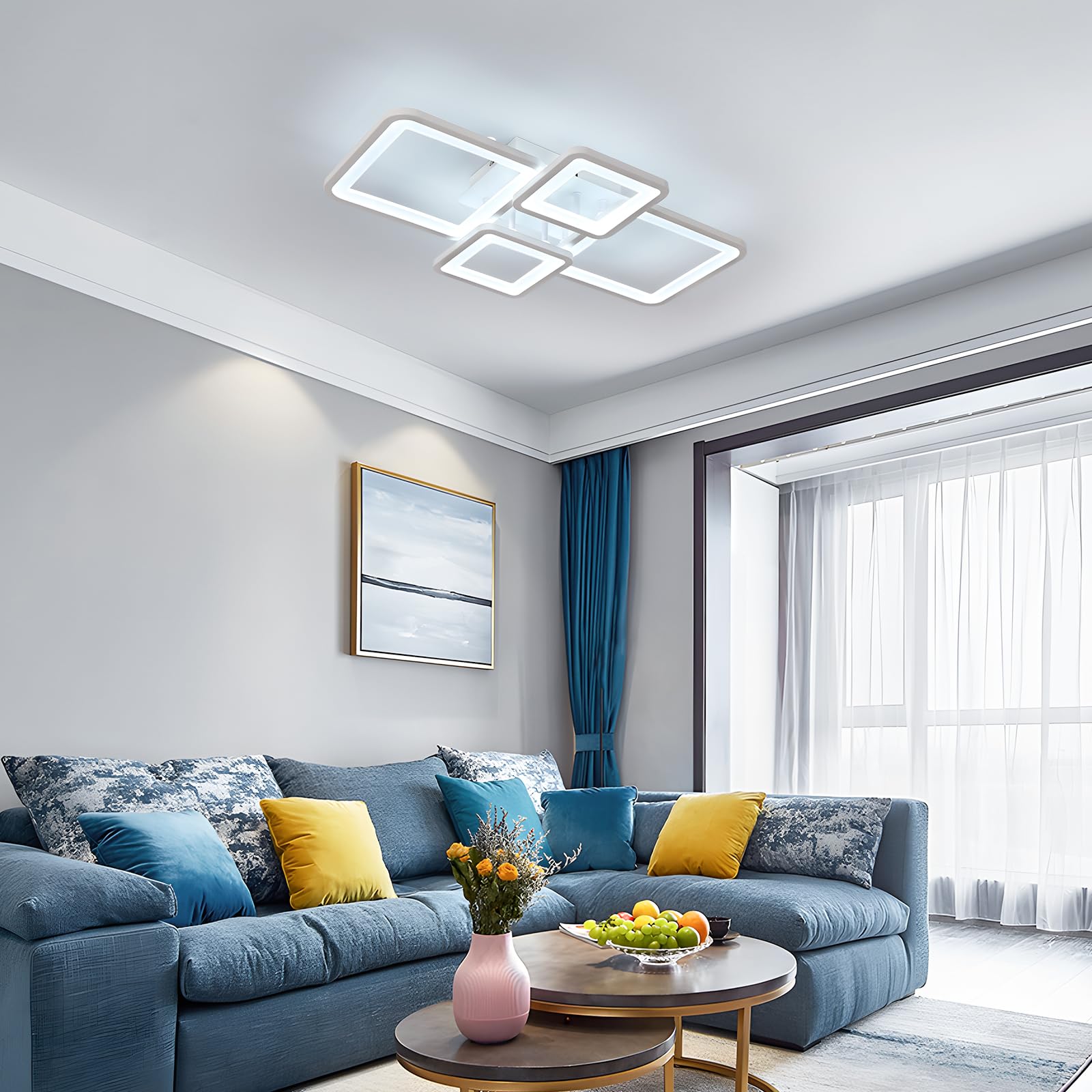 Comely Plafoniera LED Soffitto Dimmerabile, 54W 6000LM Lampada da Soffitto | Con Telecomando, Bianco Quadrato Lampadario LED Soffitto in Acrilico per Camera da letto Soggiorno Sala da Pranzo