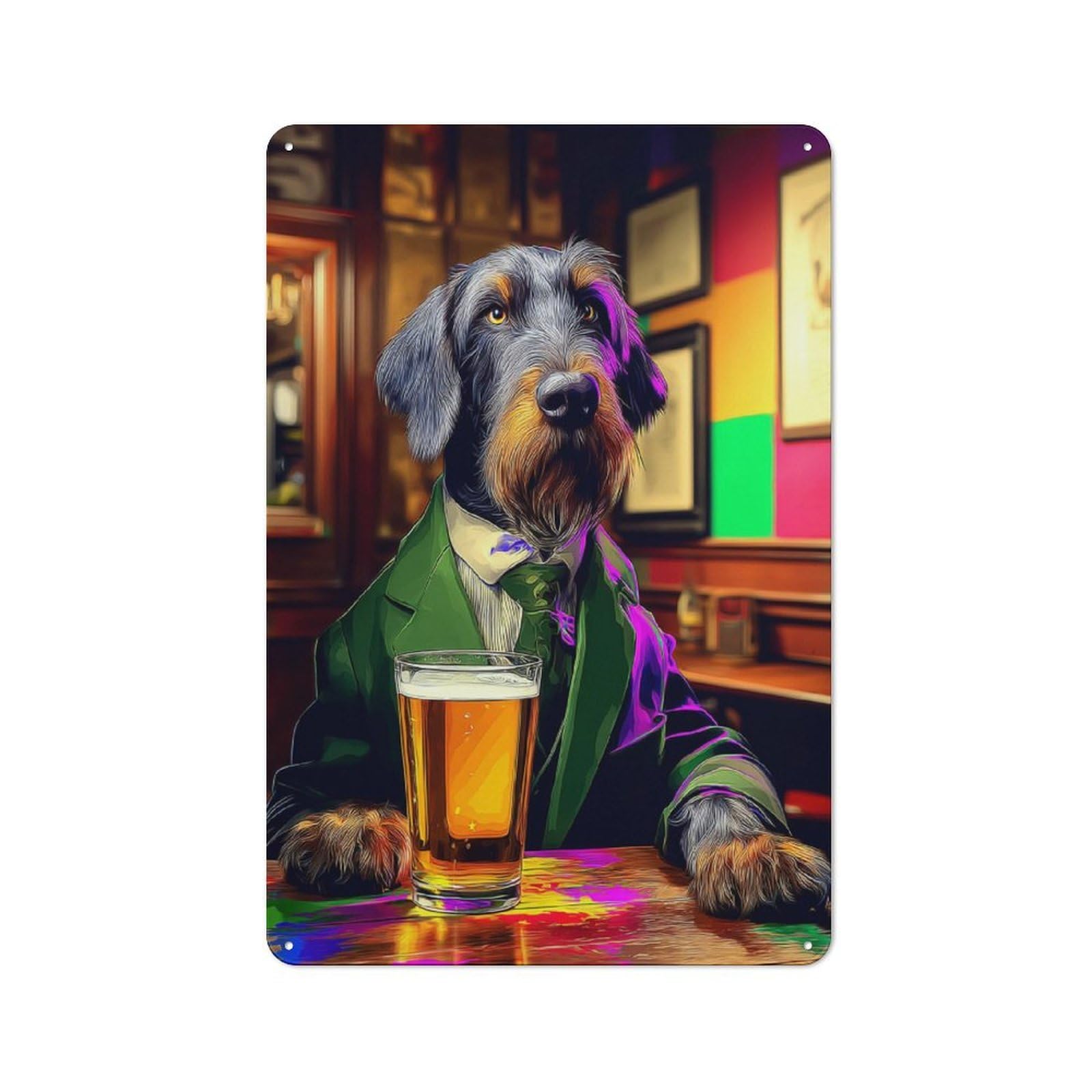 Junmoney Dog In Suit Enjoying Beer At Bar -8 For Bar Or Restaurant, Retro Metal Plaque 30X20cm, A Decorative Christmas Gift For Hospitality Decor Collectors