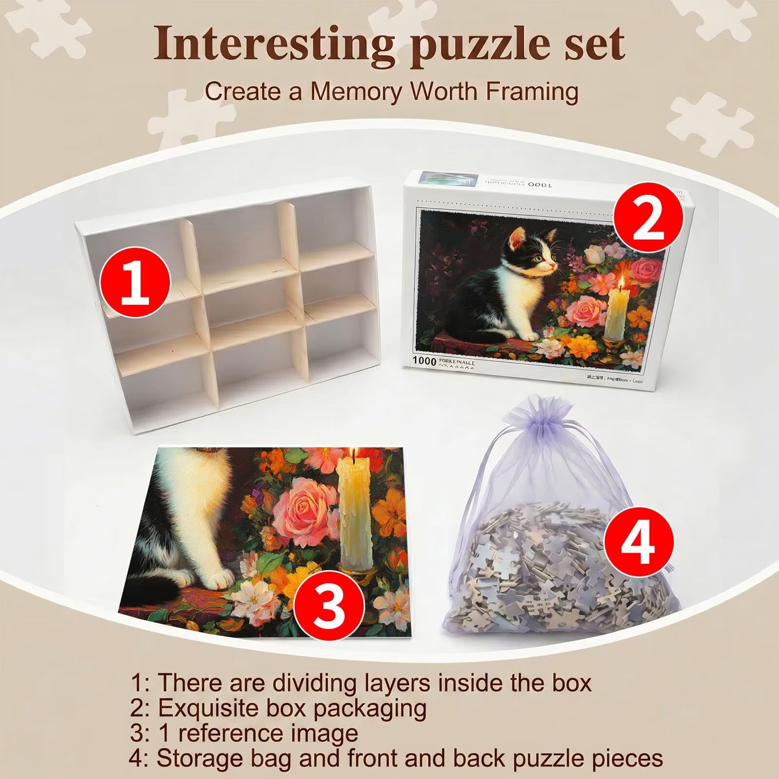 Puzzle 2000 Pezzi Classici, Puzzle gatto fiore-3 99 x 70 cm, Gioco Educativo e Antistress in Legno con Poster Incluso, Ttività DIY per Famiglia, Regalo per Appassionati, Decor Parete Casa, f0-706