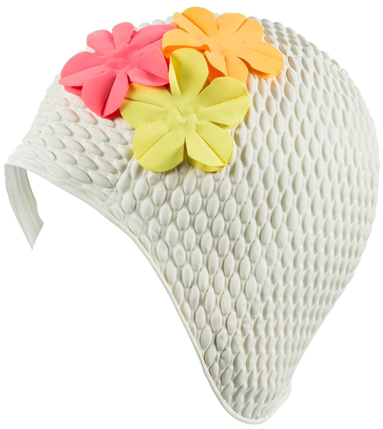 Swim Cap with Flower Petal Pattern - White / Multi, by AquaPro