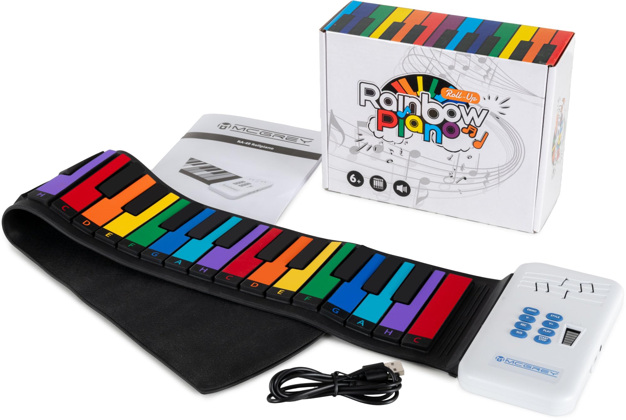 McGrey RA-49 Roll-Up Piano dla dzieci, łatwy transport, wakacje, urodziny dzieci i pokój dziecięcy - odpowiedni dla dzieci i dorosłych - wbudowany akumulator
