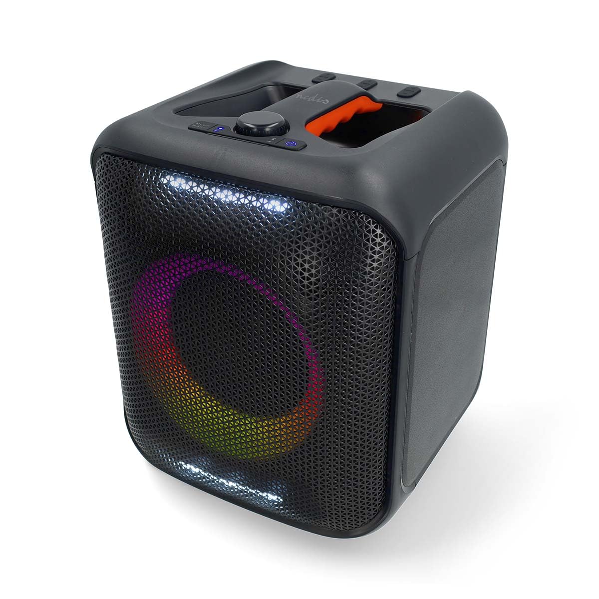 Nedis Altoparlante per feste Bluetooth - massimo tempo di riproduzione: 5 ore - 150 W - Maniglia - Luce per feste - Collegabile - Equalizzatore - Arancione/Nero