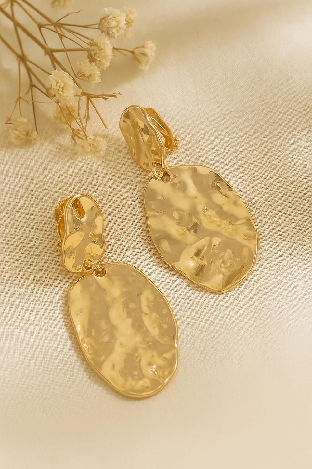 Chunky Irregular Geometry Clip On Earrings for Women, Matte Gold/Silver Retro Oval Dangle Drop Clip Earrings Non Pierced Clips Stetement Jewelry Gifts - Image 6