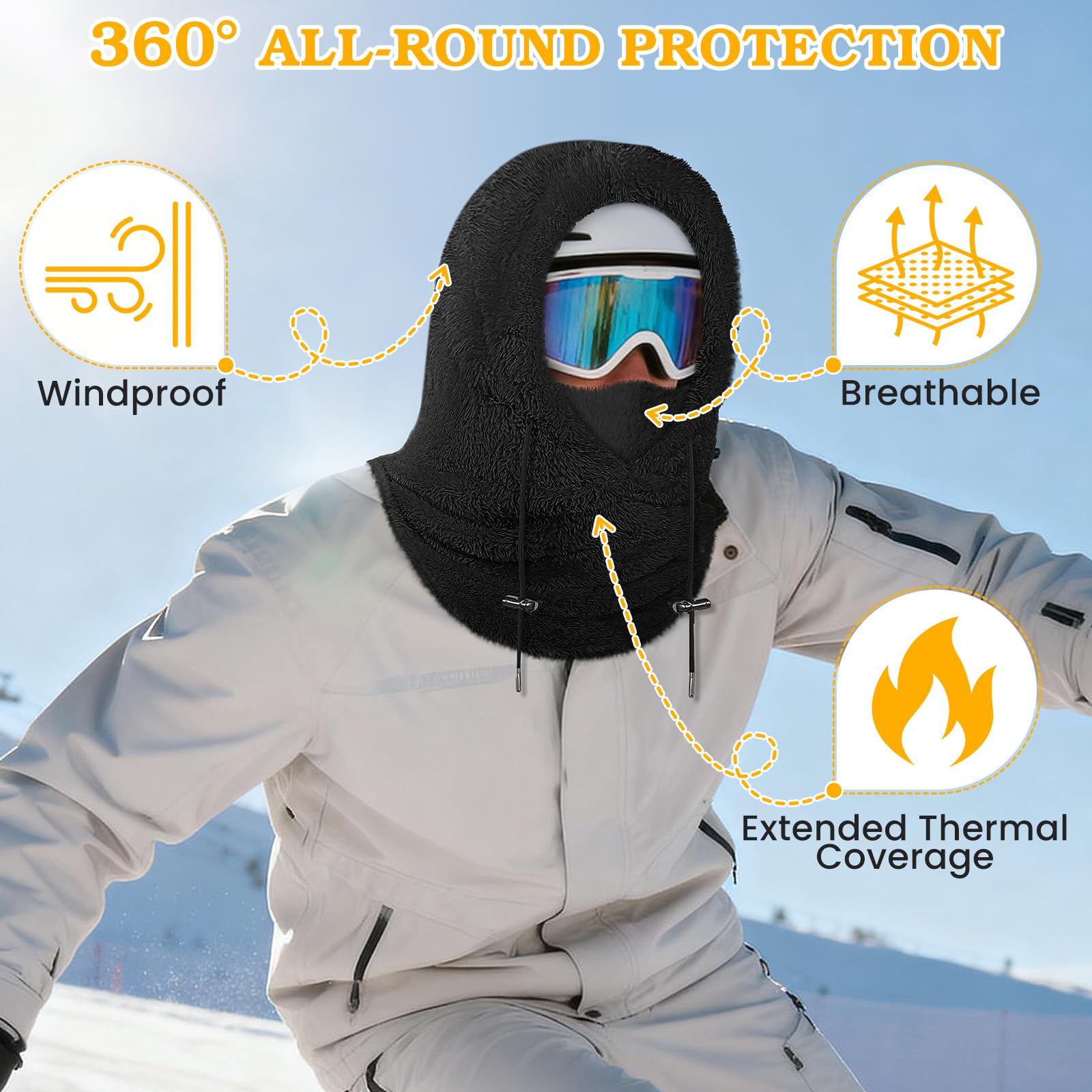 Winter-Sturmhaube, Skimaske: winddichtes Fleece, warme Gesichtsbedeckung, Kapuze für Männer und Frauen, Snowboarden, Skifahren, Wandern, Radfahren